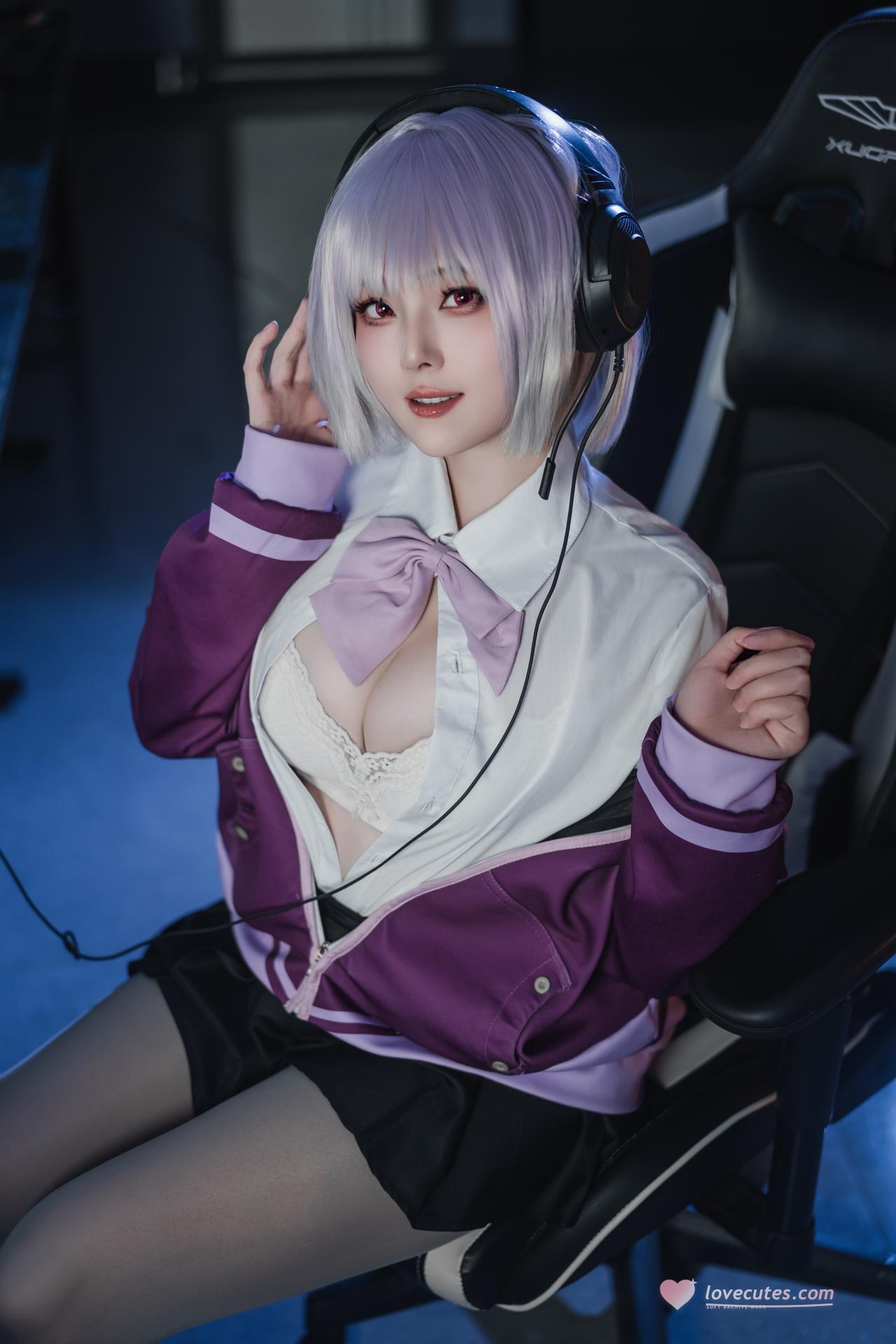[cosplay] Natsuko夏夏子 - SSSS.GRIDMAN 新条茜：机房紫黑紧身战斗服 美腿还原 82P