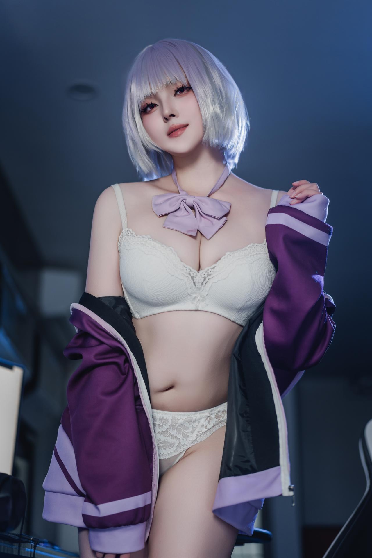 [cosplay] Natsuko夏夏子 - SSSS.GRIDMAN Shinjo Akane: Server Room Purple-Black Tight Battle Suit, Beautiful Legs Recreation 82P