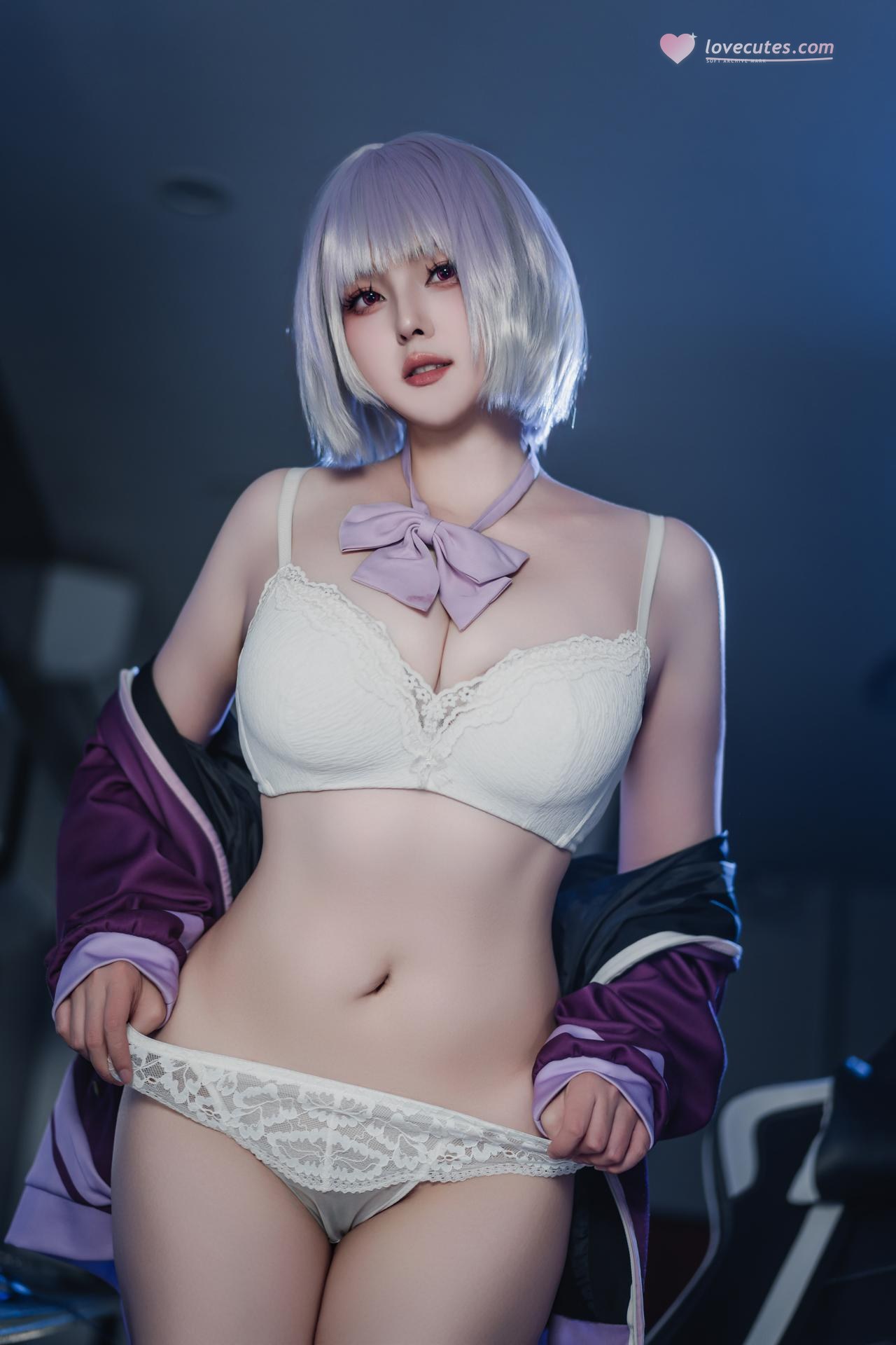 [cosplay] Natsuko夏夏子 - SSSS.GRIDMAN Shinjo Akane: Server Room Purple-Black Tight Battle Suit, Beautiful Legs Recreation 82P