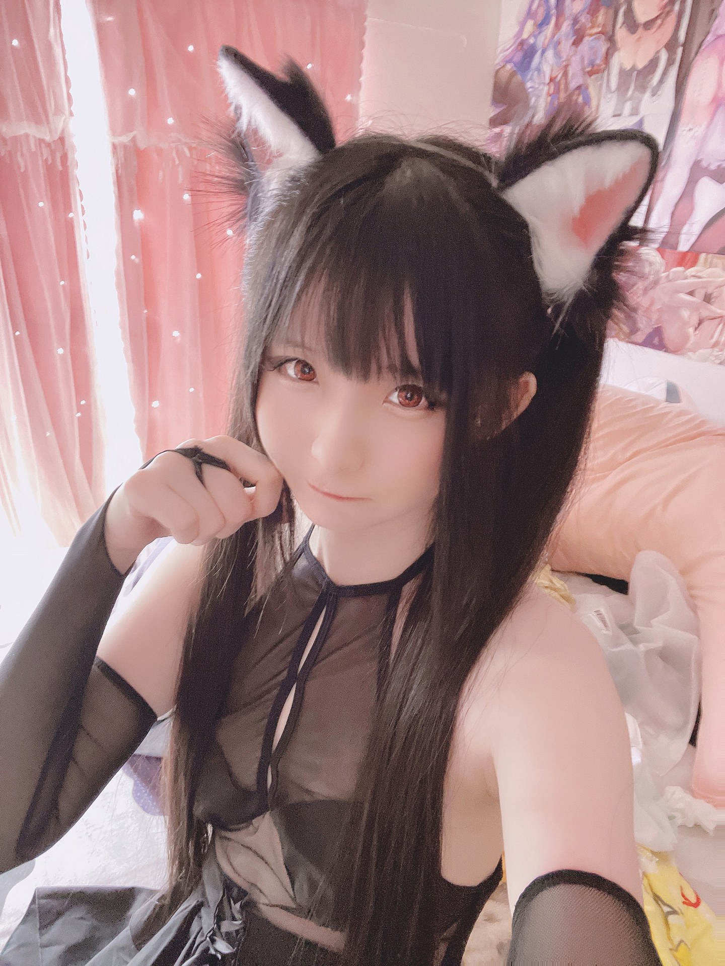 [Private Room] 习呆呆 - Cat Ear Theme: Black Hair Sheer Lingerie Private Shoot 15P2V