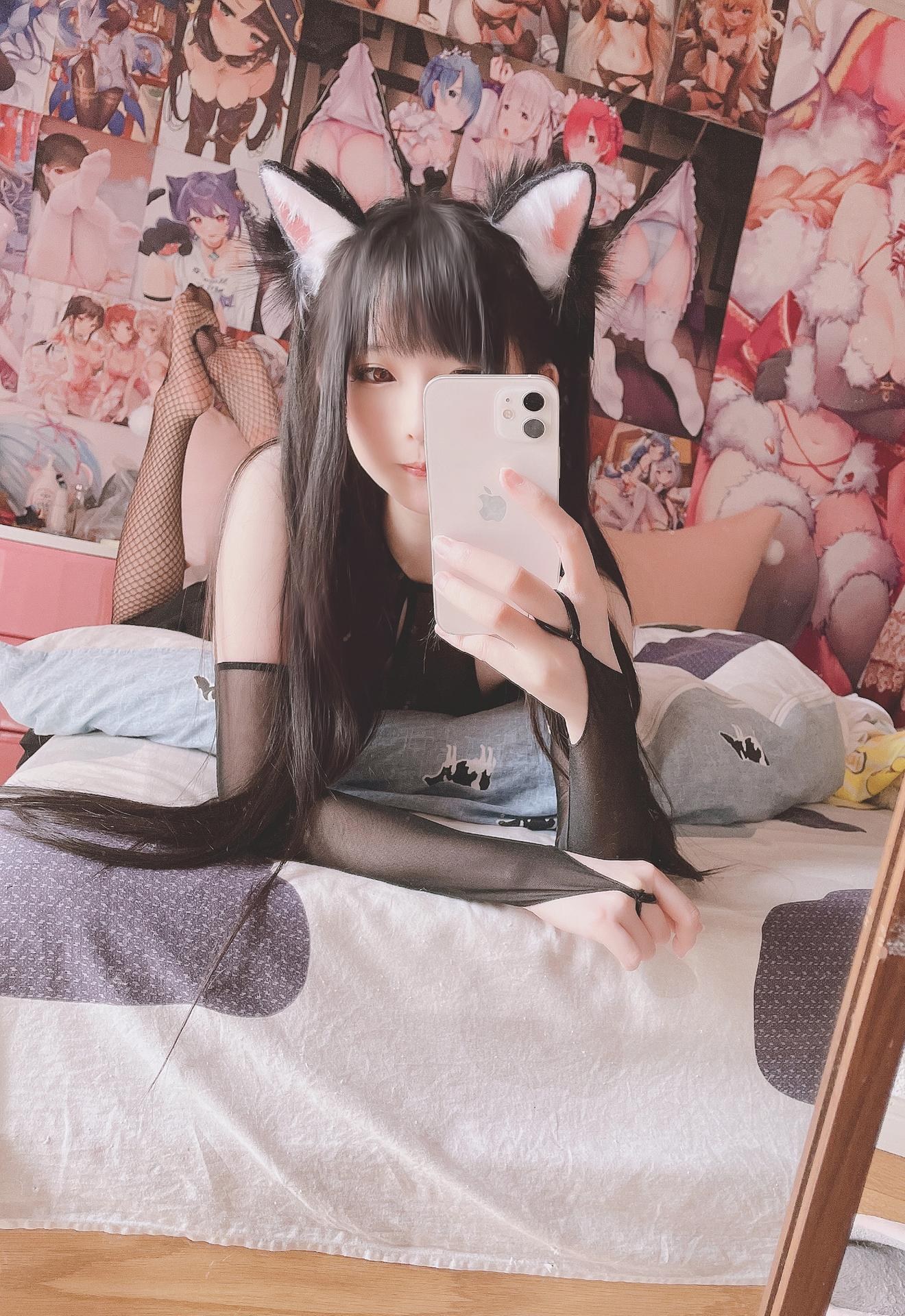 [私房] 习呆呆 - ธีมคาแรกเตอร์หูแมว: ถ่ายส่วนตัวแนวเซ็กซี่ชุดซีทรู ผมดำ 15P2V