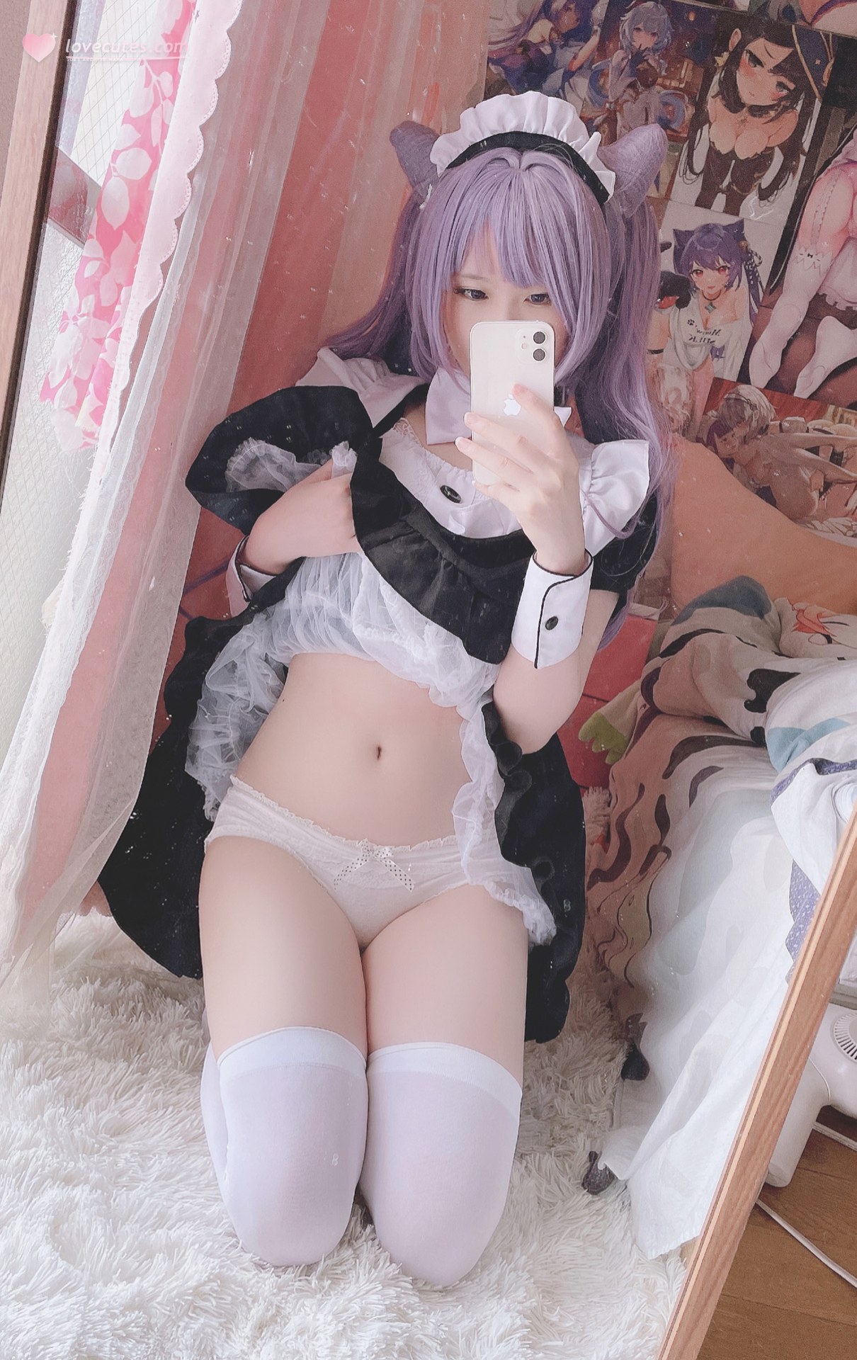 [cosplay] 习呆呆 - 刻晴女仆：ผมสีม่วง หูแมว โชว์หัวนม ตามต้นฉบับ 27P