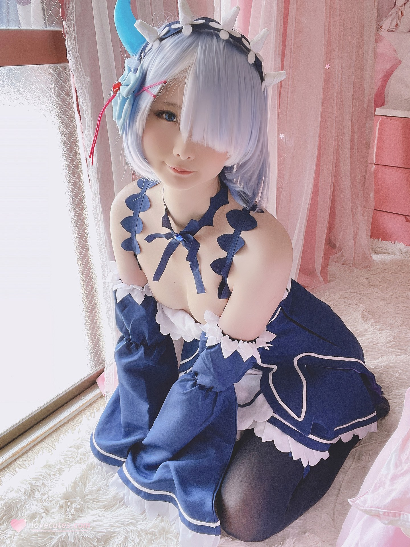 [cosplay] Xi Dai Dai - Ganyu: Blue-Haired Maid Exposed-Nipple Large-Scale Recreation 36P2V