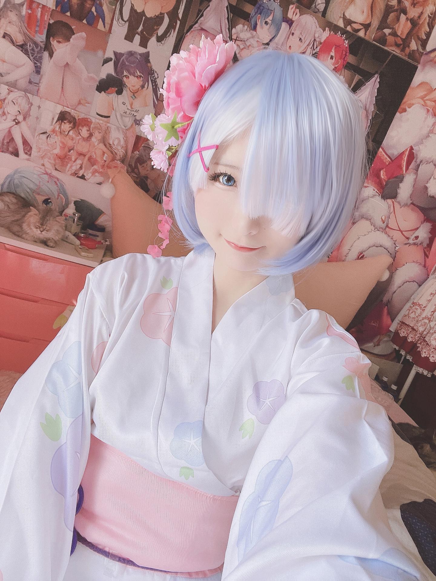 [cosplay] Xidai Dai - Rem Kimono: Pink-and-White Wa Style Polka Dot Recreation 42P1V