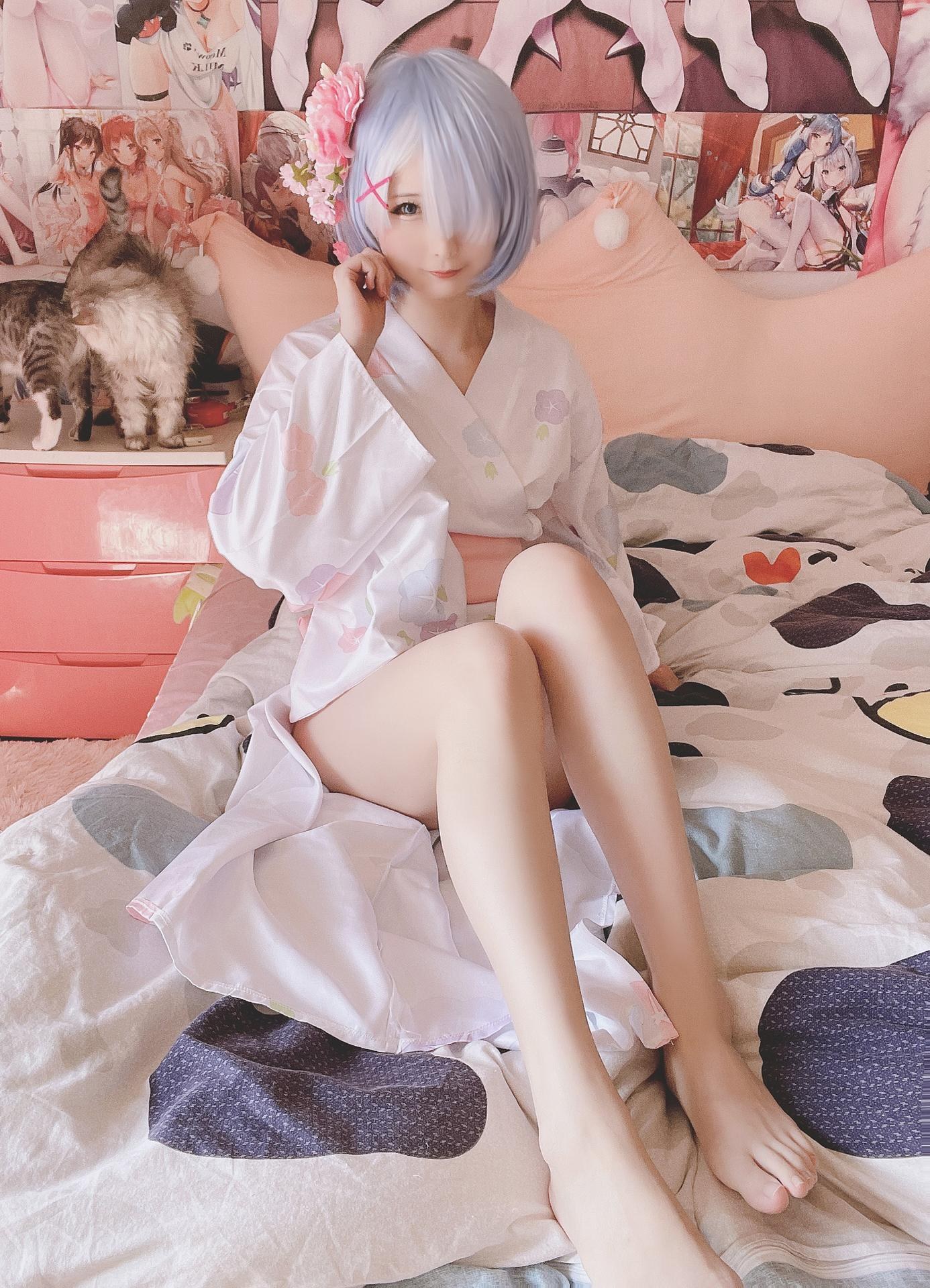 [cosplay] Xidai Dai - Rem Kimono: Pink-and-White Wa Style Polka Dot Recreation 42P1V