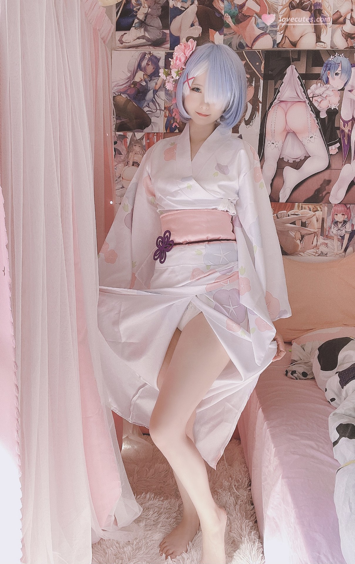 [cosplay] Xidai Dai - Rem Kimono: Pink-and-White Wa Style Polka Dot Recreation 42P1V
