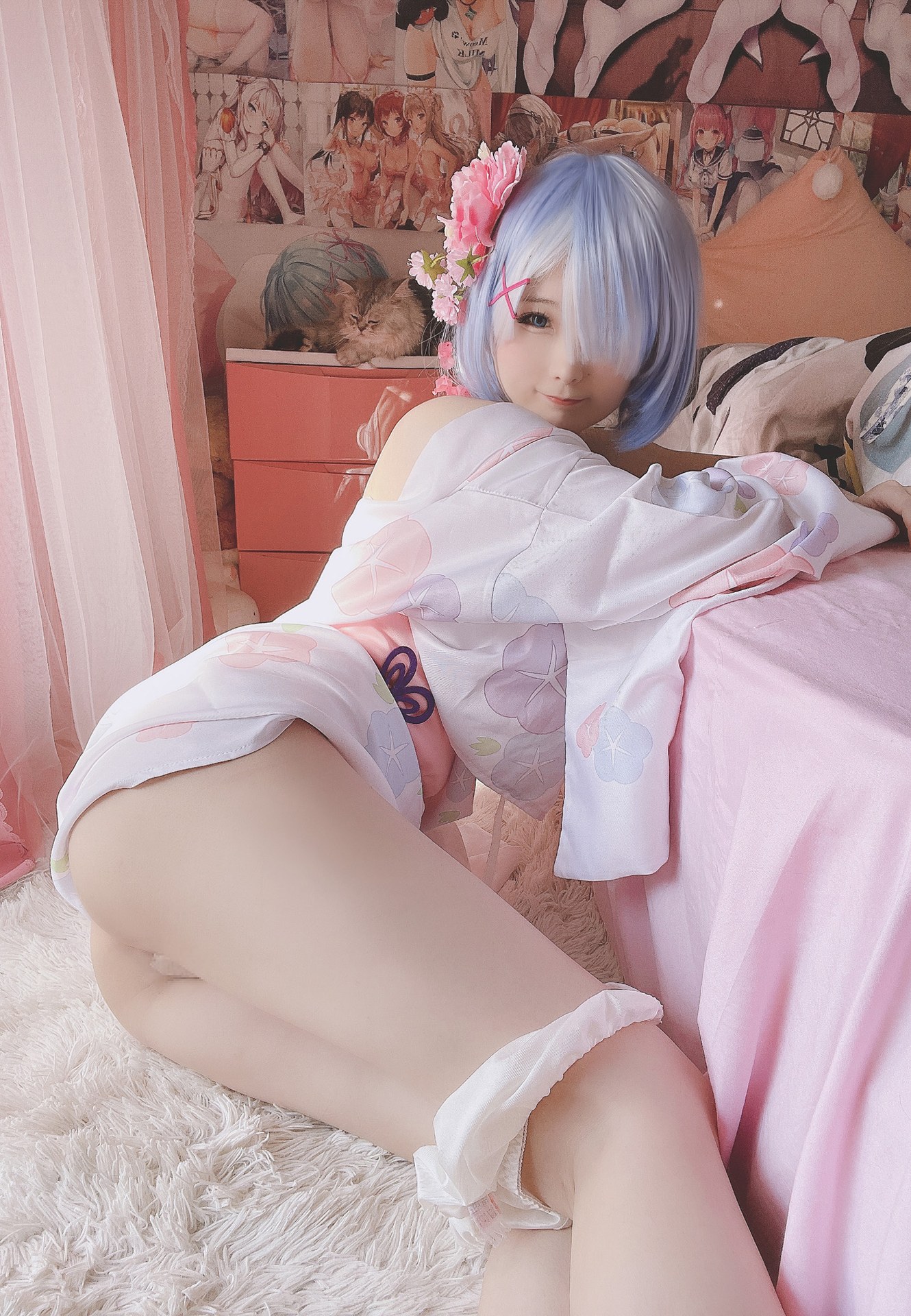 [cosplay] Xidai Dai - Rem Kimono: Pink-and-White Wa Style Polka Dot Recreation 42P1V
