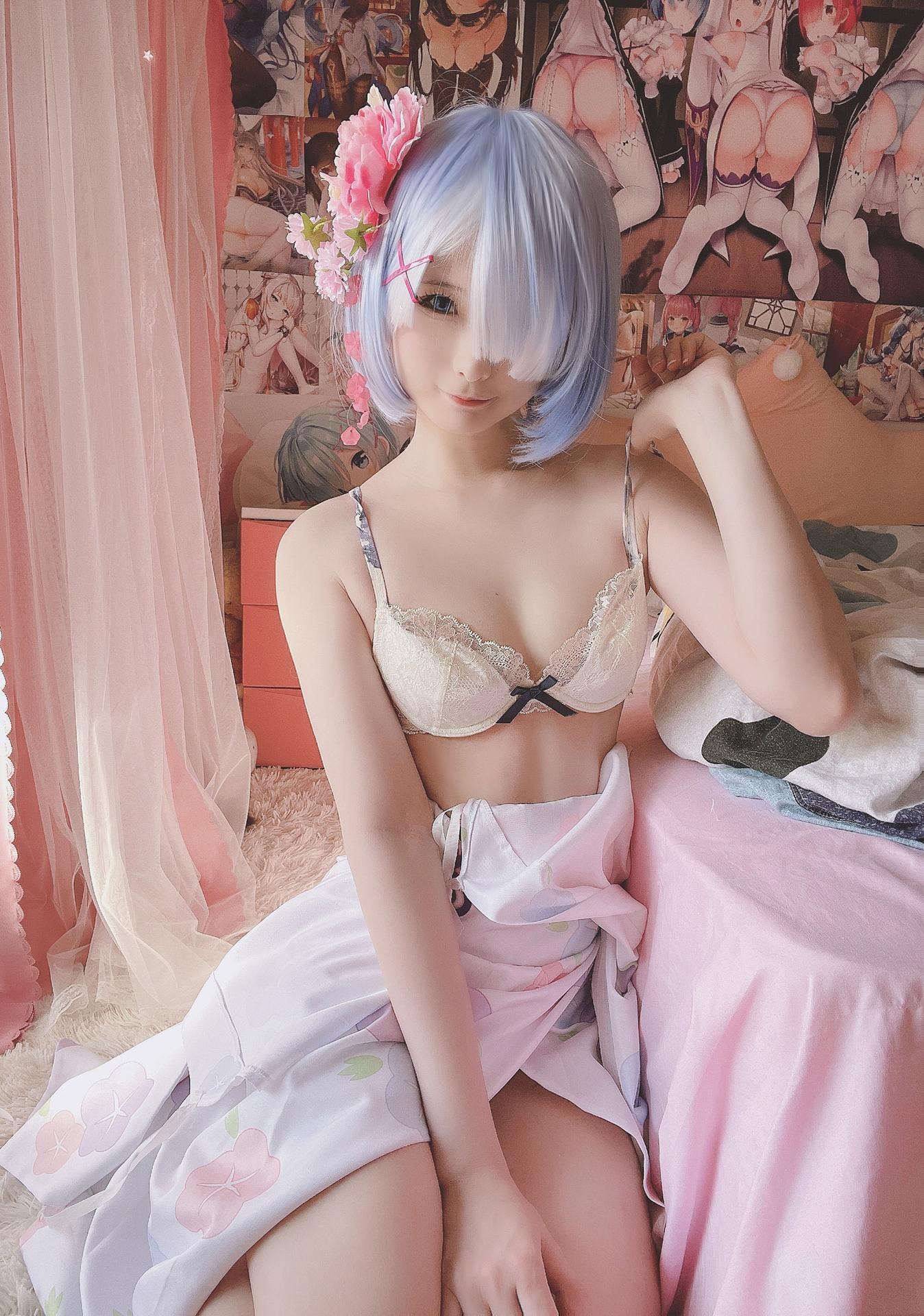 [cosplay] Xidai Dai - Rem Kimono: Pink-and-White Wa Style Polka Dot Recreation 42P1V