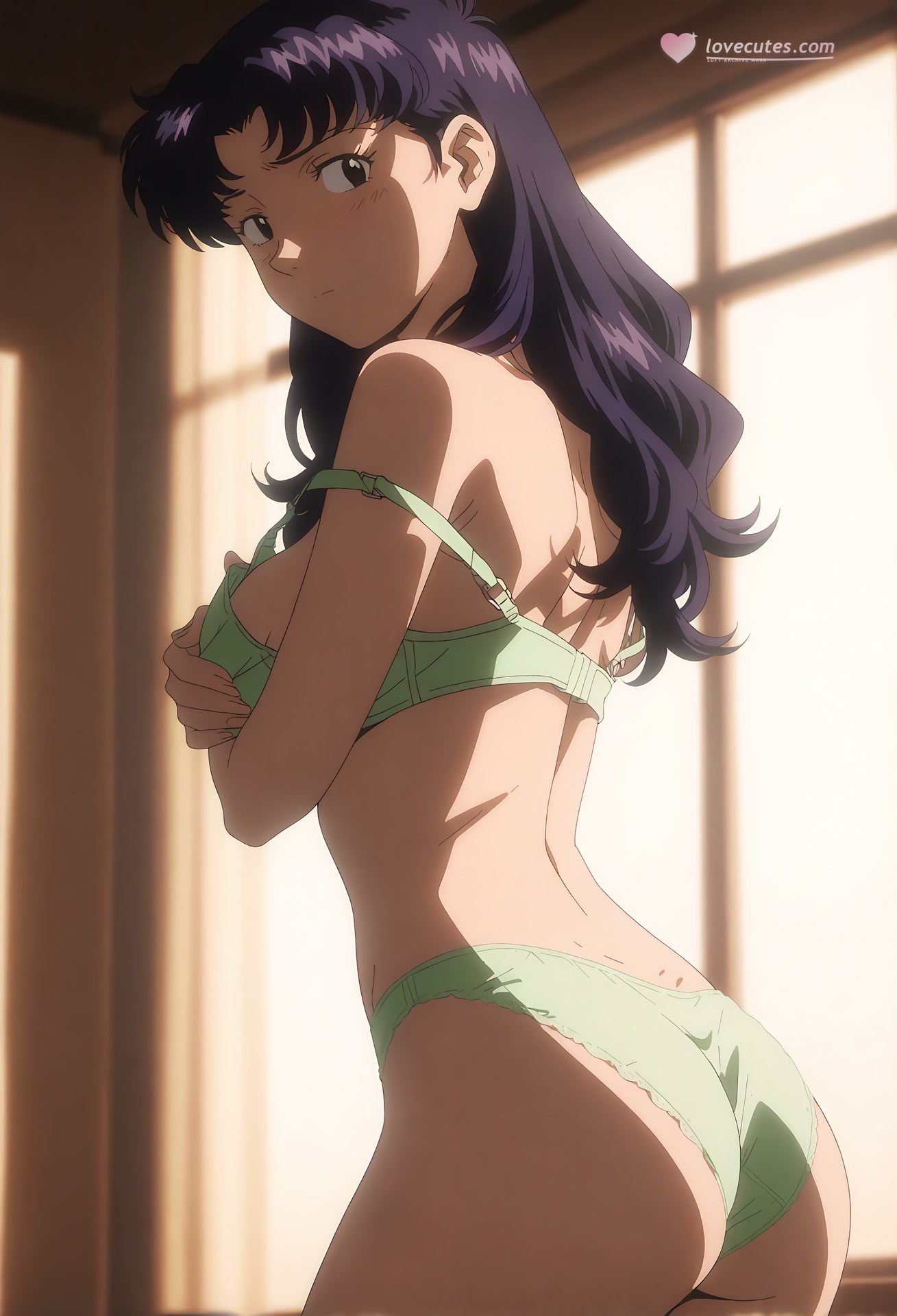 AI Generated Anime Girl - 新世纪福音战士 葛城美里：蕾丝内衣泳装沙滩露穴 102P