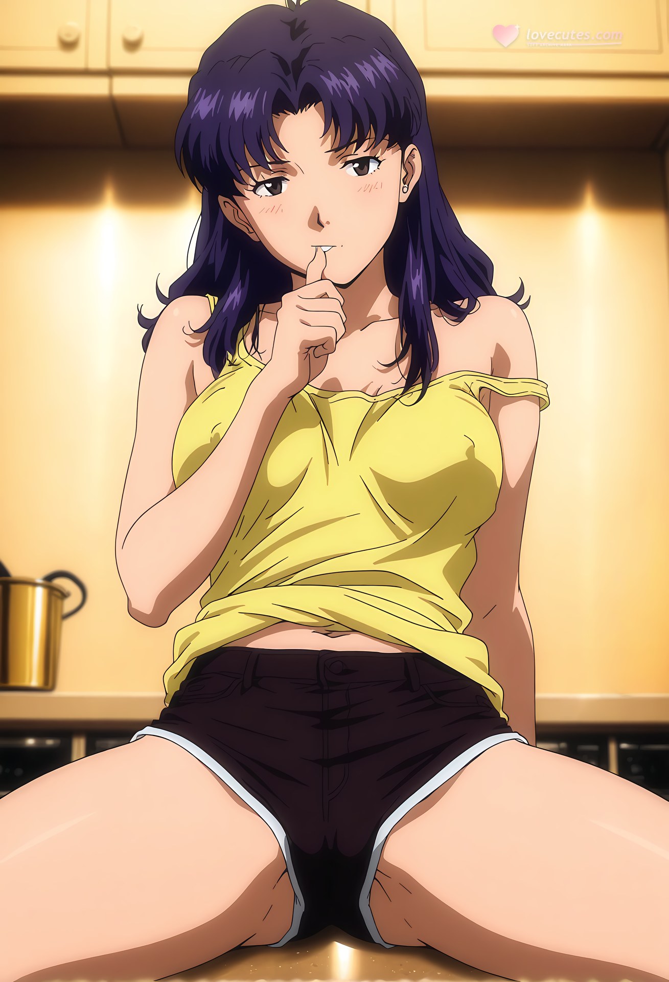 AI Generated Anime Girl - 新世紀福音戰士 葛城美里：蕾絲內衣泳裝沙灘露穴 102P