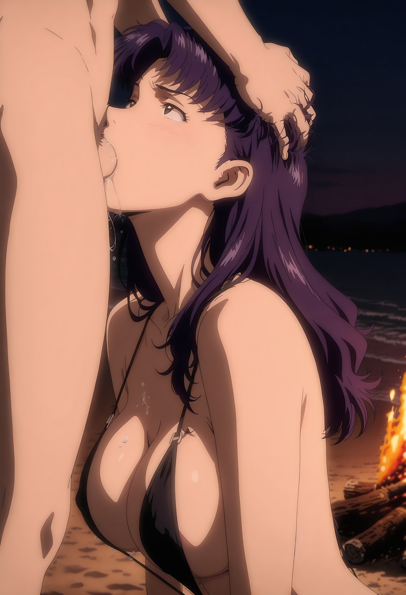 AI Generated Anime Girl - 新世紀福音戰士 葛城美里：蕾絲內衣泳裝沙灘露穴 102P