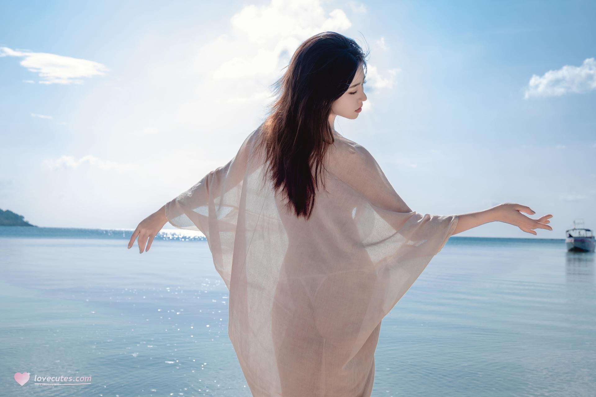[写真] 年年Nnian - 海风：ชุดเดรสบางสีขาวริมทะเล แสงแดด ขาเรียวถ่ายภาพ 80P