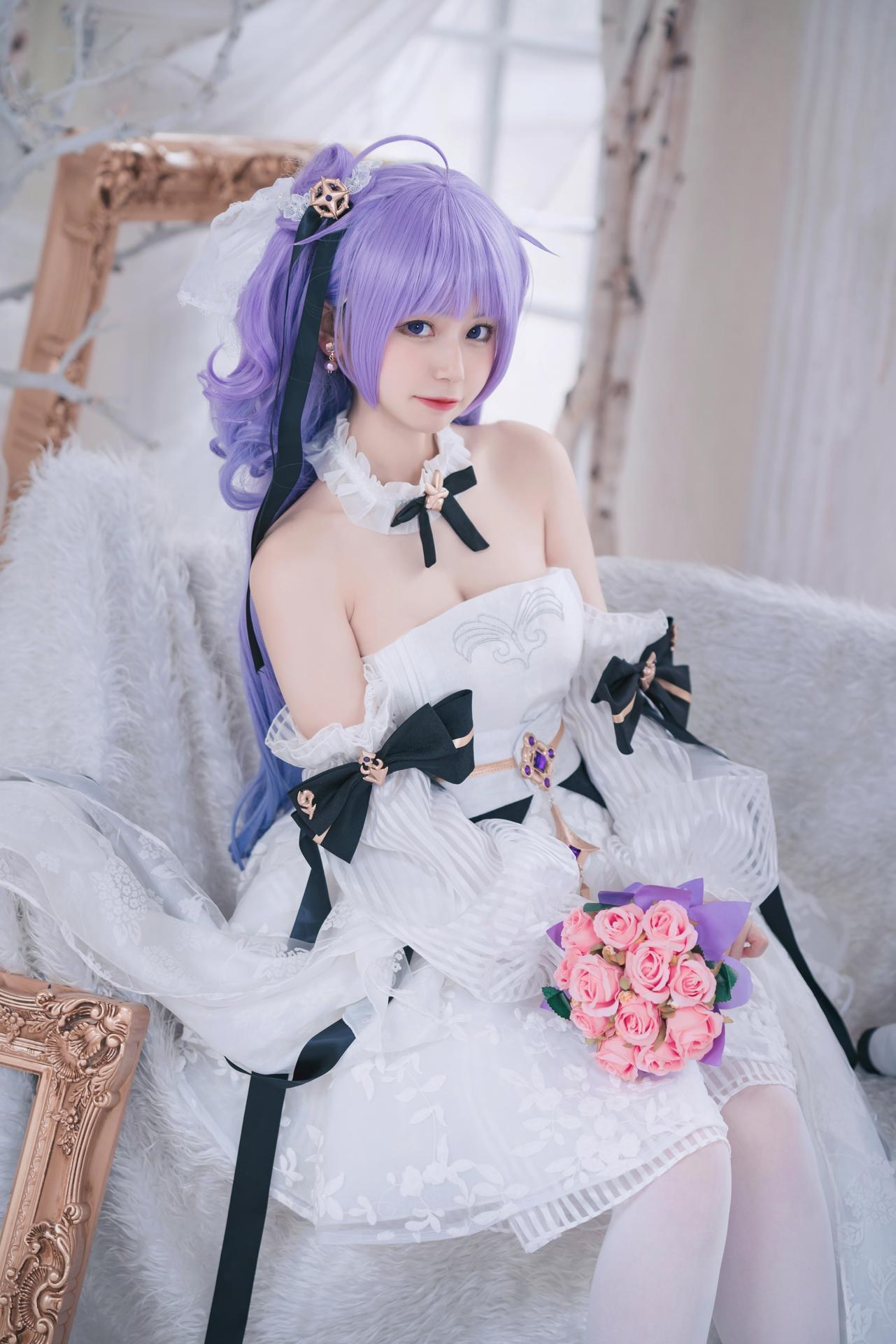 [cosplay] 猫大人 - 碧蓝航线 独角兽花嫁：วิกสีม่วง ชุดแต่งงานหวานละมุน ถ่ายทอดตามต้นฉบับ 23P