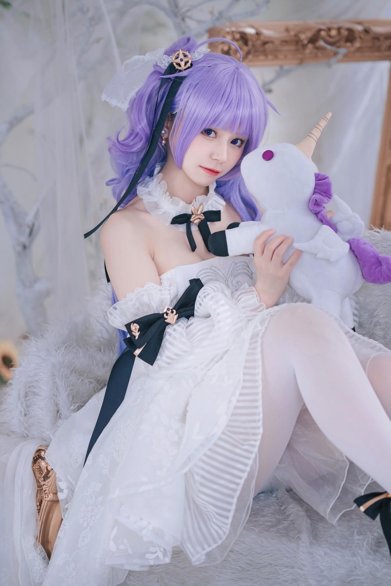 [cosplay] 猫大人 - 碧蓝航线 独角兽花嫁：วิกสีม่วง ชุดแต่งงานหวานละมุน ถ่ายทอดตามต้นฉบับ 23P