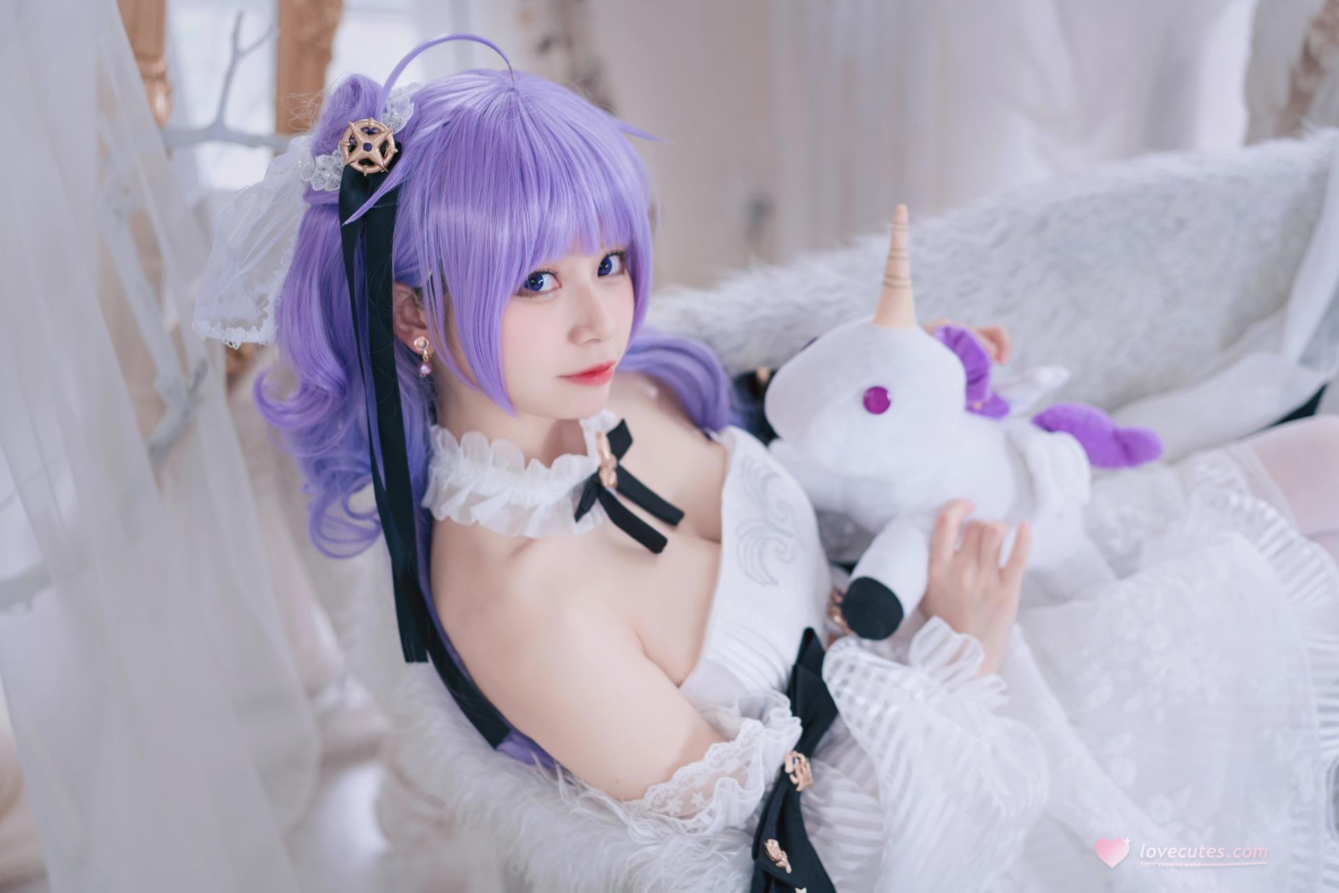 [cosplay] 猫大人 - 碧蓝航线 独角兽花嫁：วิกสีม่วง ชุดแต่งงานหวานละมุน ถ่ายทอดตามต้นฉบับ 23P