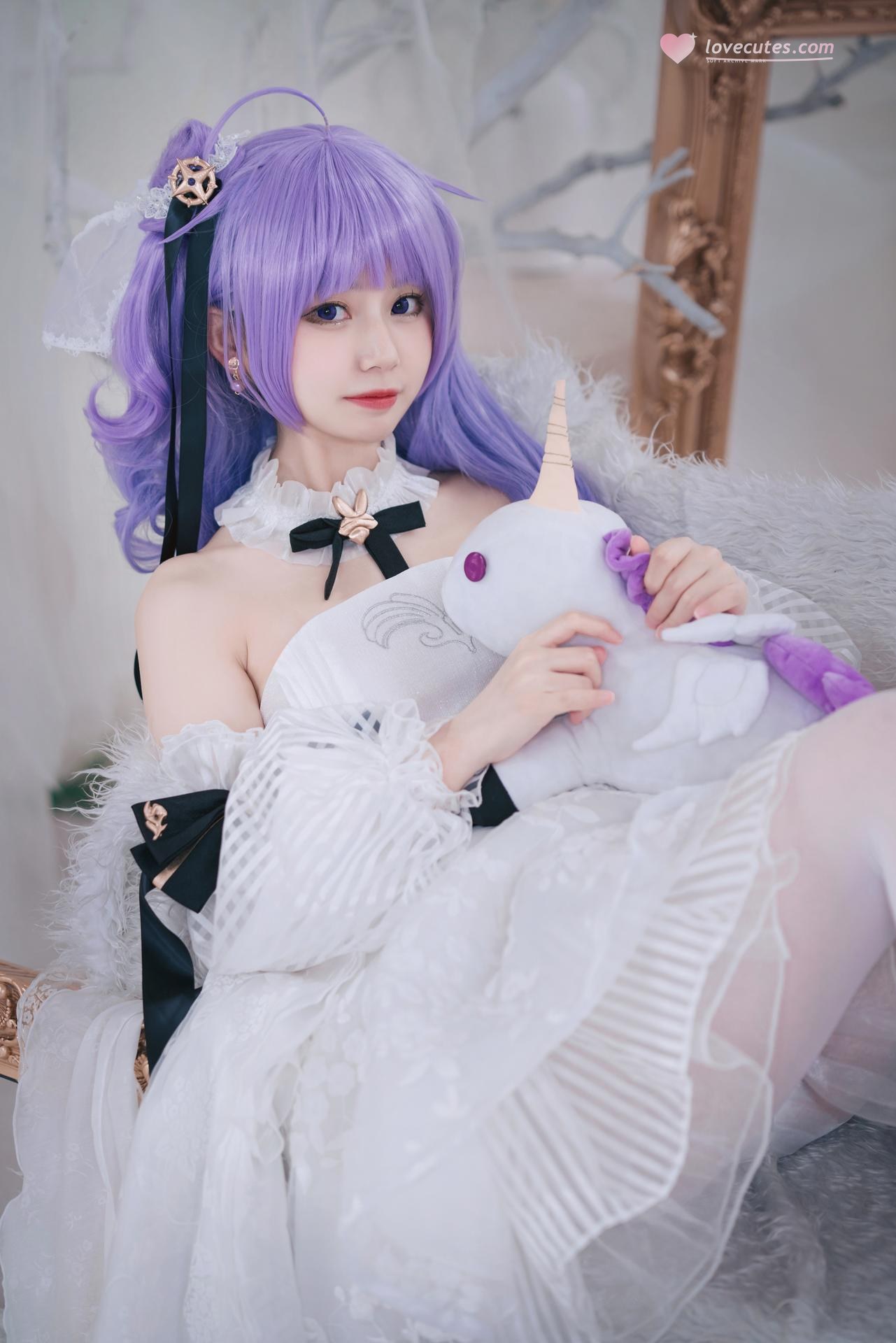[cosplay] 猫大人 - 碧蓝航线 独角兽花嫁：วิกสีม่วง ชุดแต่งงานหวานละมุน ถ่ายทอดตามต้นฉบับ 23P