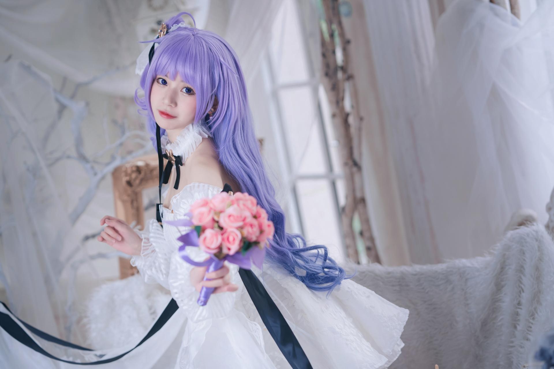 [cosplay] 猫大人 - 碧蓝航线 独角兽花嫁：วิกสีม่วง ชุดแต่งงานหวานละมุน ถ่ายทอดตามต้นฉบับ 23P