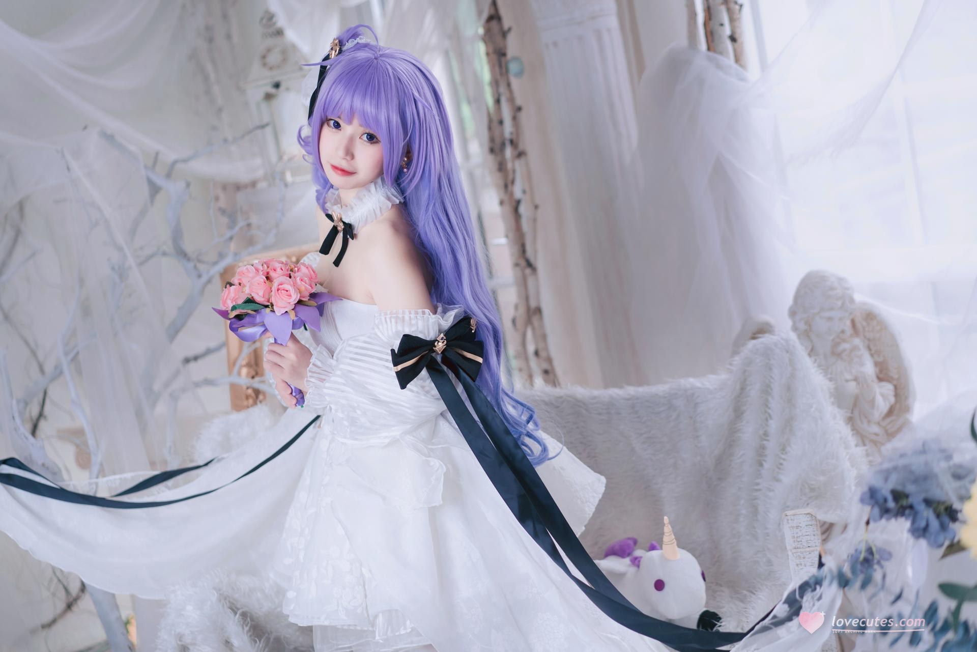[cosplay] 猫大人 - 碧蓝航线 独角兽花嫁：วิกสีม่วง ชุดแต่งงานหวานละมุน ถ่ายทอดตามต้นฉบับ 23P