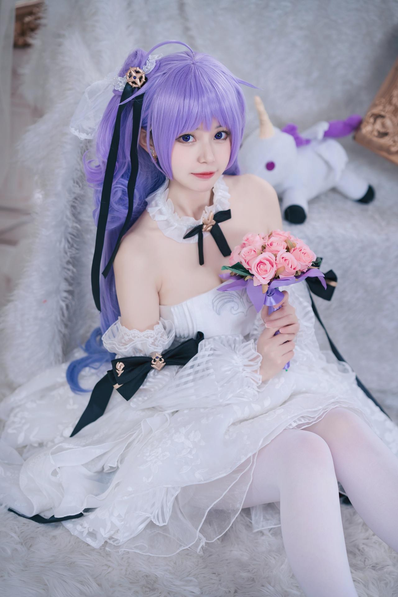 [cosplay] Cat Lady - Azur Lane Unicorn Bride: Sweet Purple-Haired Wedding Dress Recreation 23P