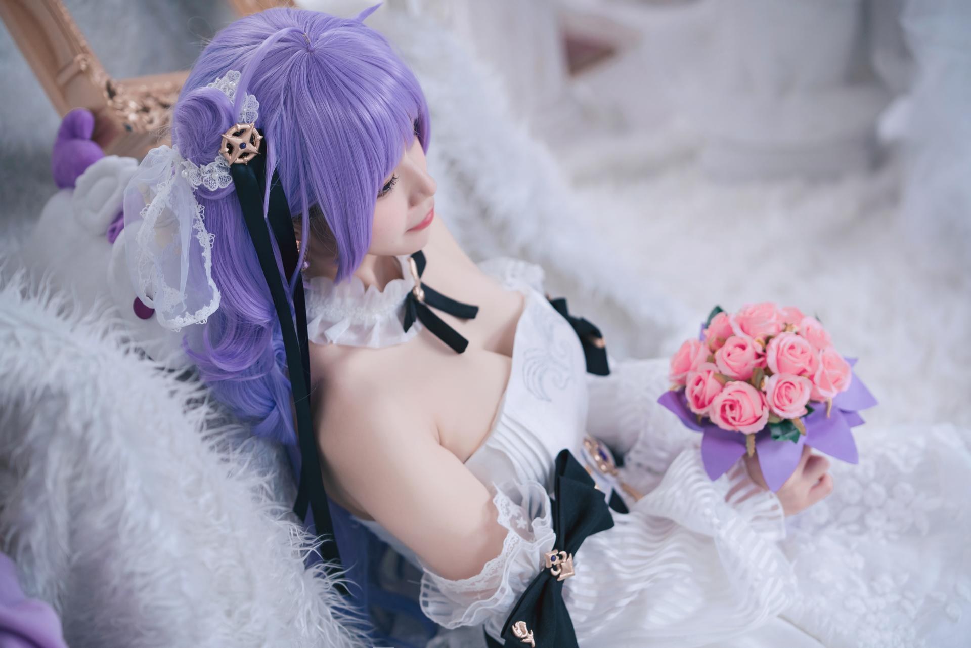 [cosplay] Cat Lady - Azur Lane Unicorn Bride: Sweet Purple-Haired Wedding Dress Recreation 23P