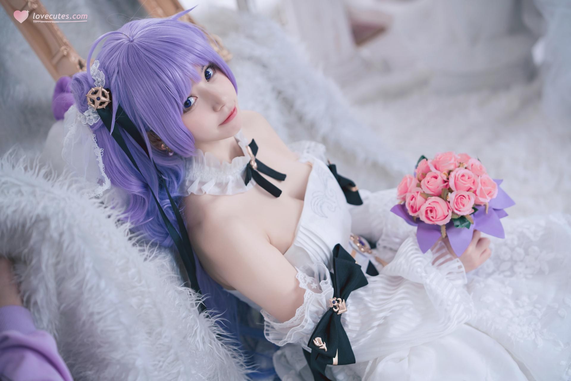 [cosplay] Cat Lady - Azur Lane Unicorn Bride: Sweet Purple-Haired Wedding Dress Recreation 23P