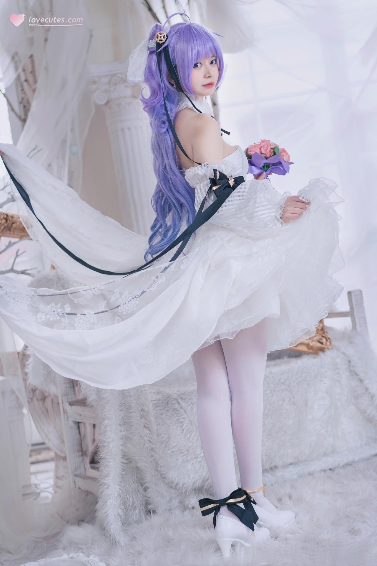 [cosplay] Cat Lady - Azur Lane Unicorn Bride: Sweet Purple-Haired Wedding Dress Recreation 23P