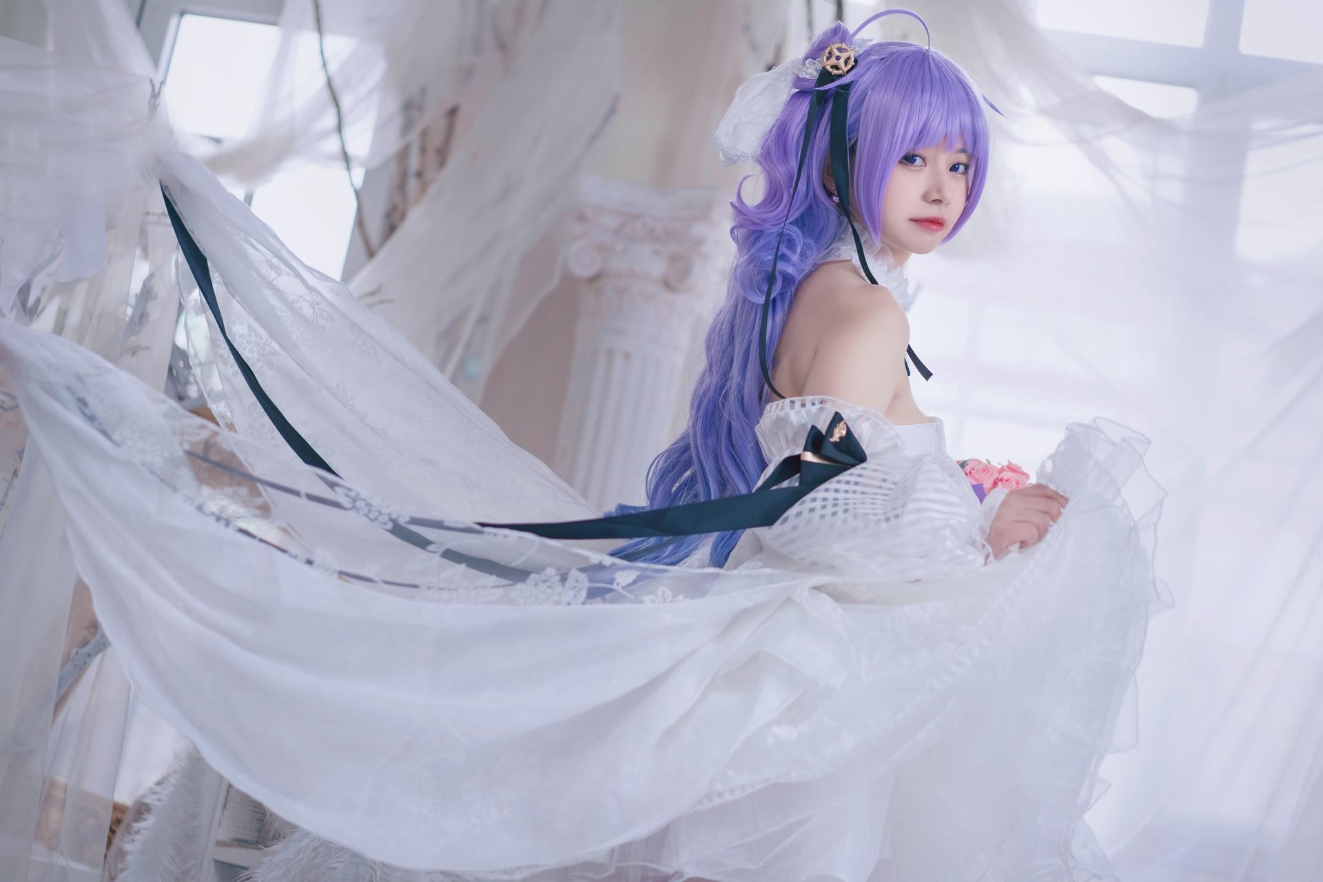 [cosplay] Cat Lady - Azur Lane Unicorn Bride: Sweet Purple-Haired Wedding Dress Recreation 23P