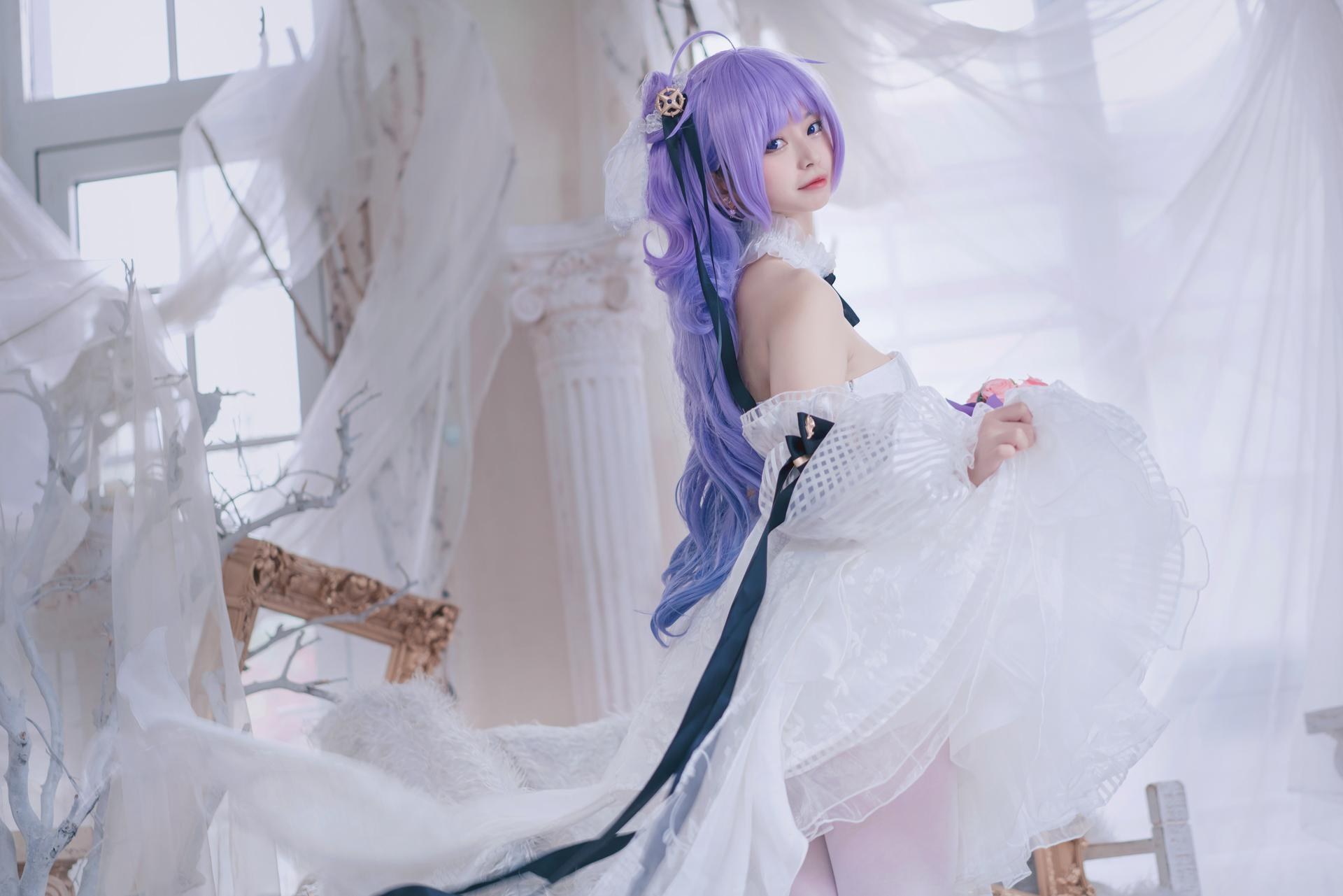 [cosplay] Cat Lady - Azur Lane Unicorn Bride: Sweet Purple-Haired Wedding Dress Recreation 23P