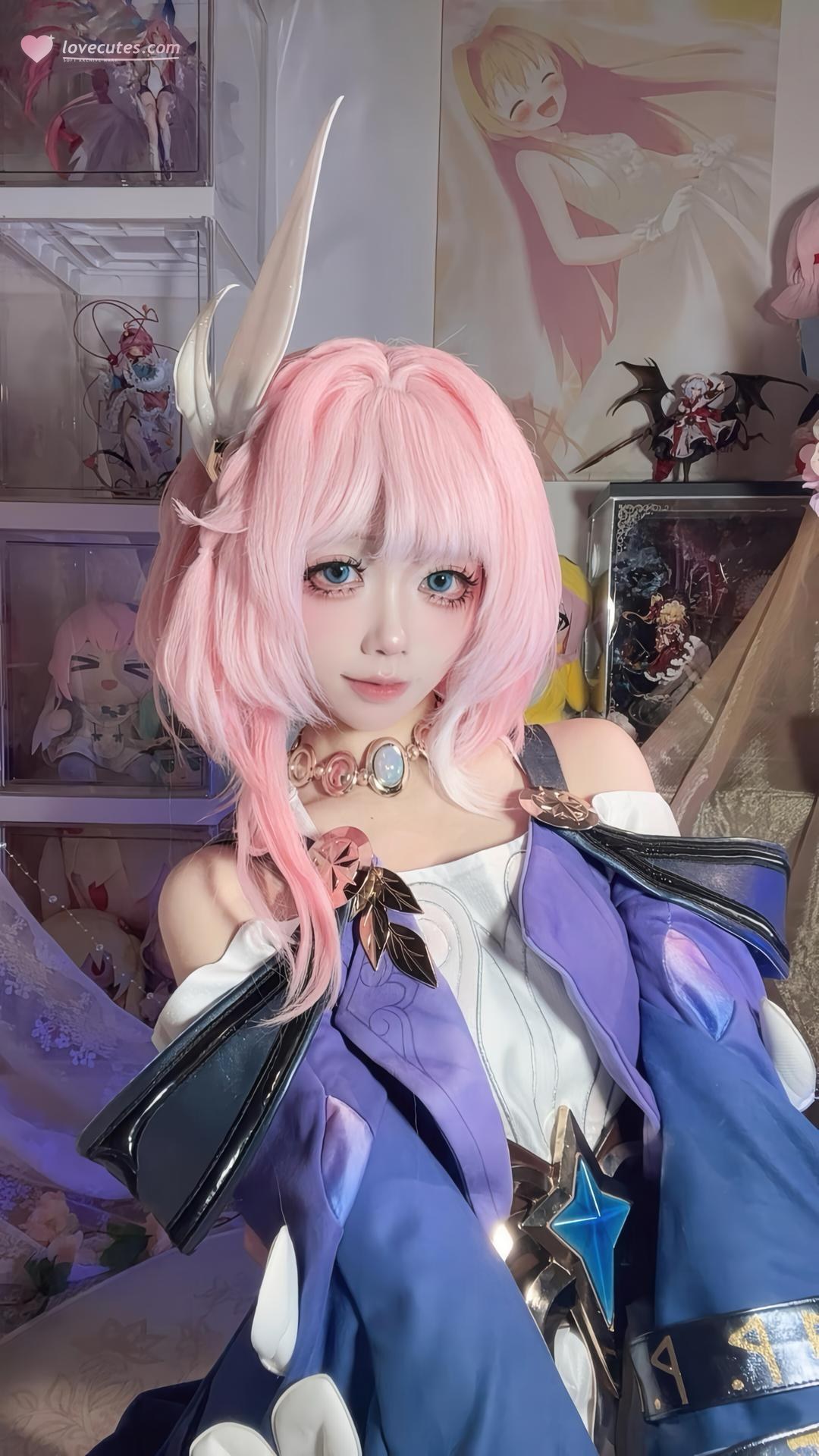 [cosplay] 白栎Shirly - 昔漣：粉髮機能服 白絲美腿角色還原 130P