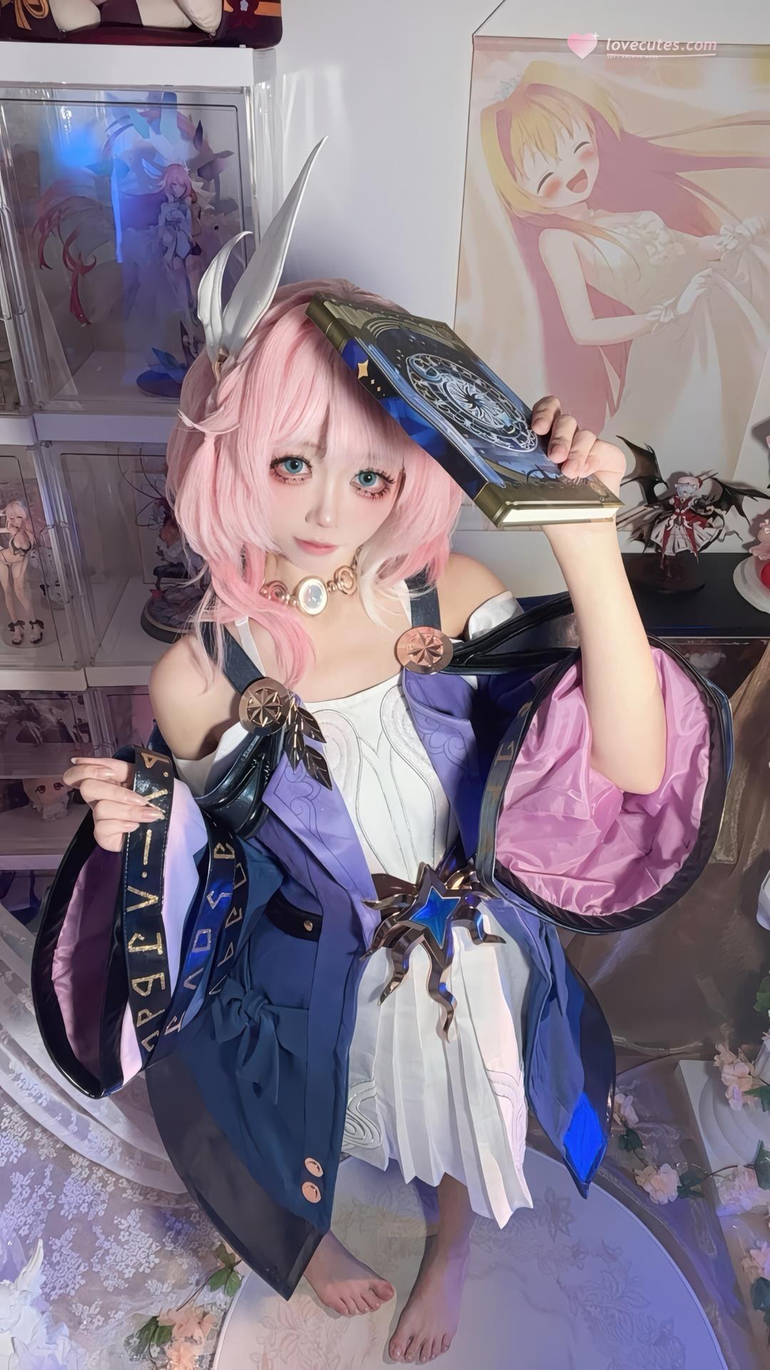 [cosplay] 白栎Shirly - 昔漣：粉髮機能服 白絲美腿角色還原 130P