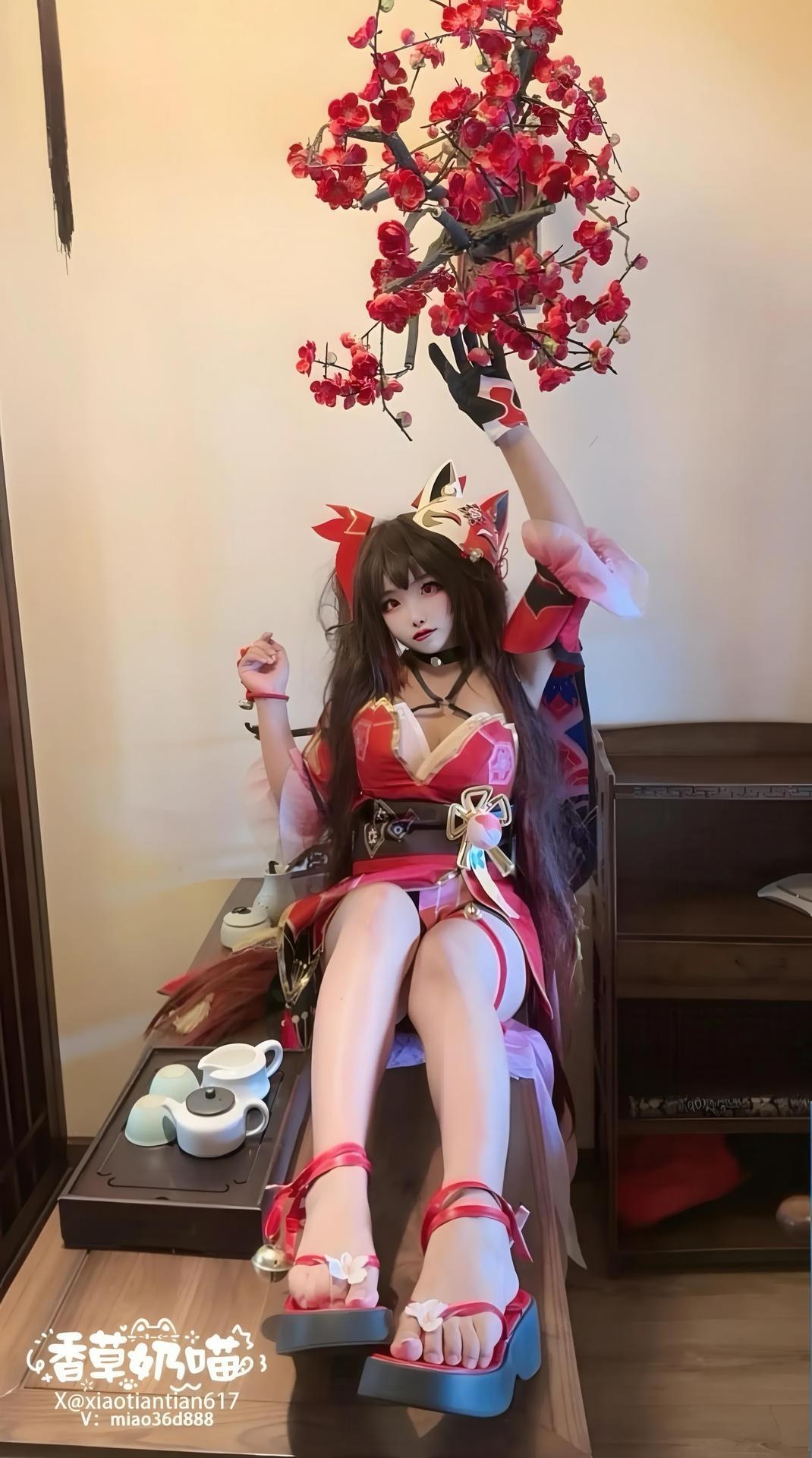[cosplay] 바닐라 나비우유 - 붕괴: 스타레일 하나비: 빨간 원피스 트윈테일 미다리 재현 70P