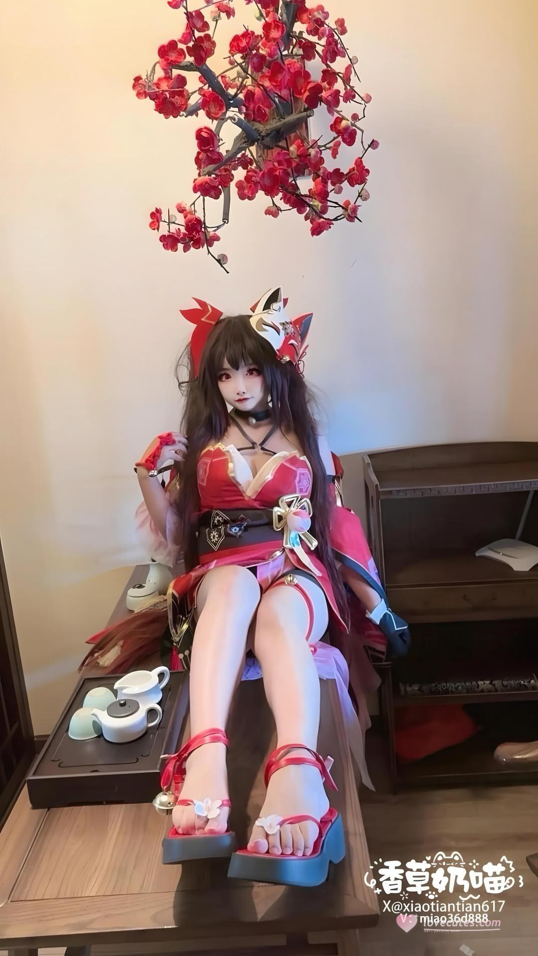 [cosplay] 바닐라 나비우유 - 붕괴: 스타레일 하나비: 빨간 원피스 트윈테일 미다리 재현 70P