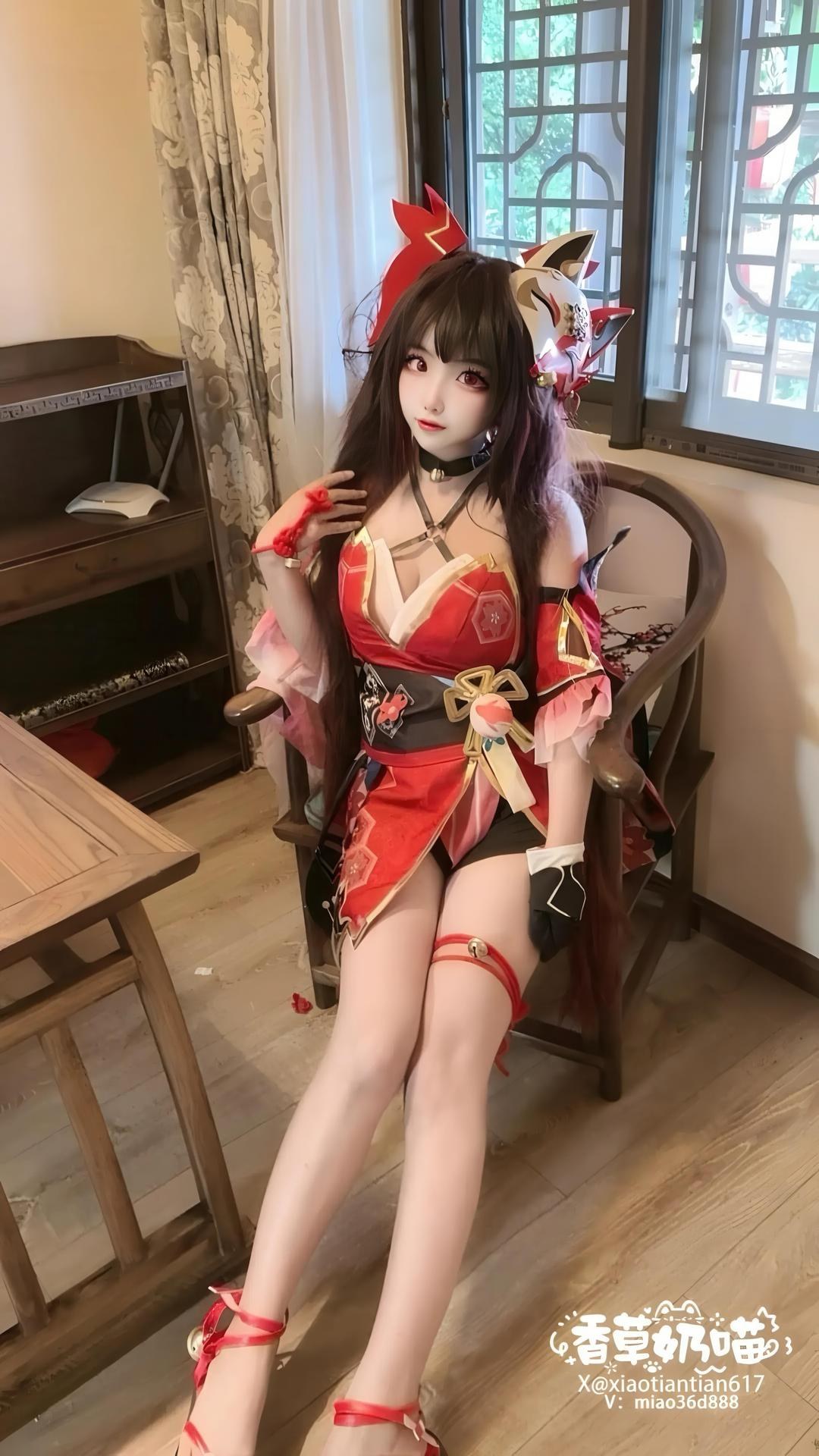 [cosplay] 바닐라 나비우유 - 붕괴: 스타레일 하나비: 빨간 원피스 트윈테일 미다리 재현 70P