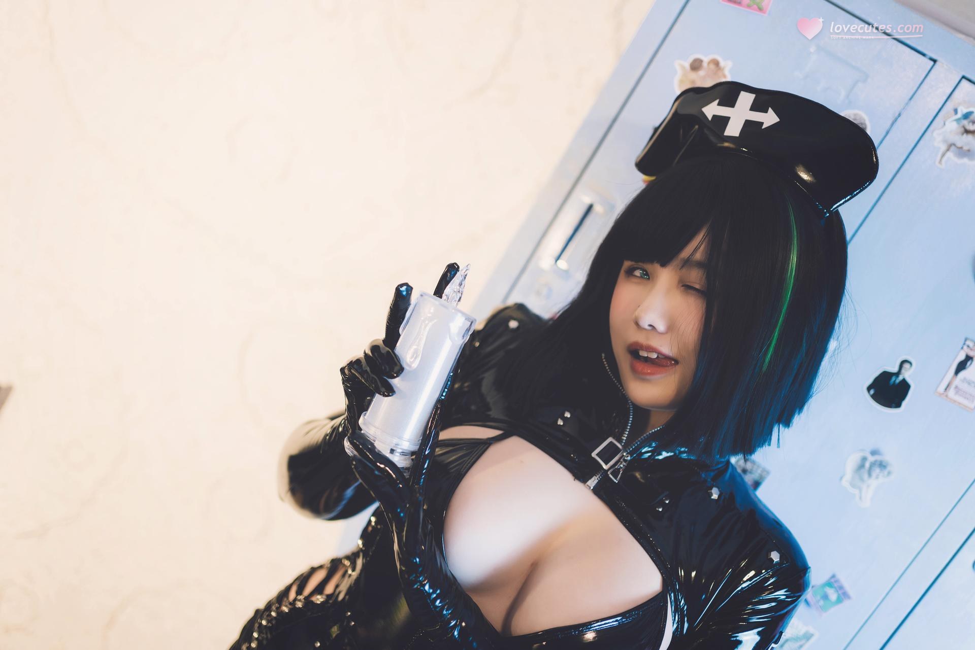 [私房] 阿半 hôm nay rất vui - Y tá bóng tối: Trang phục y tá latex đen, nội y đen, 90P