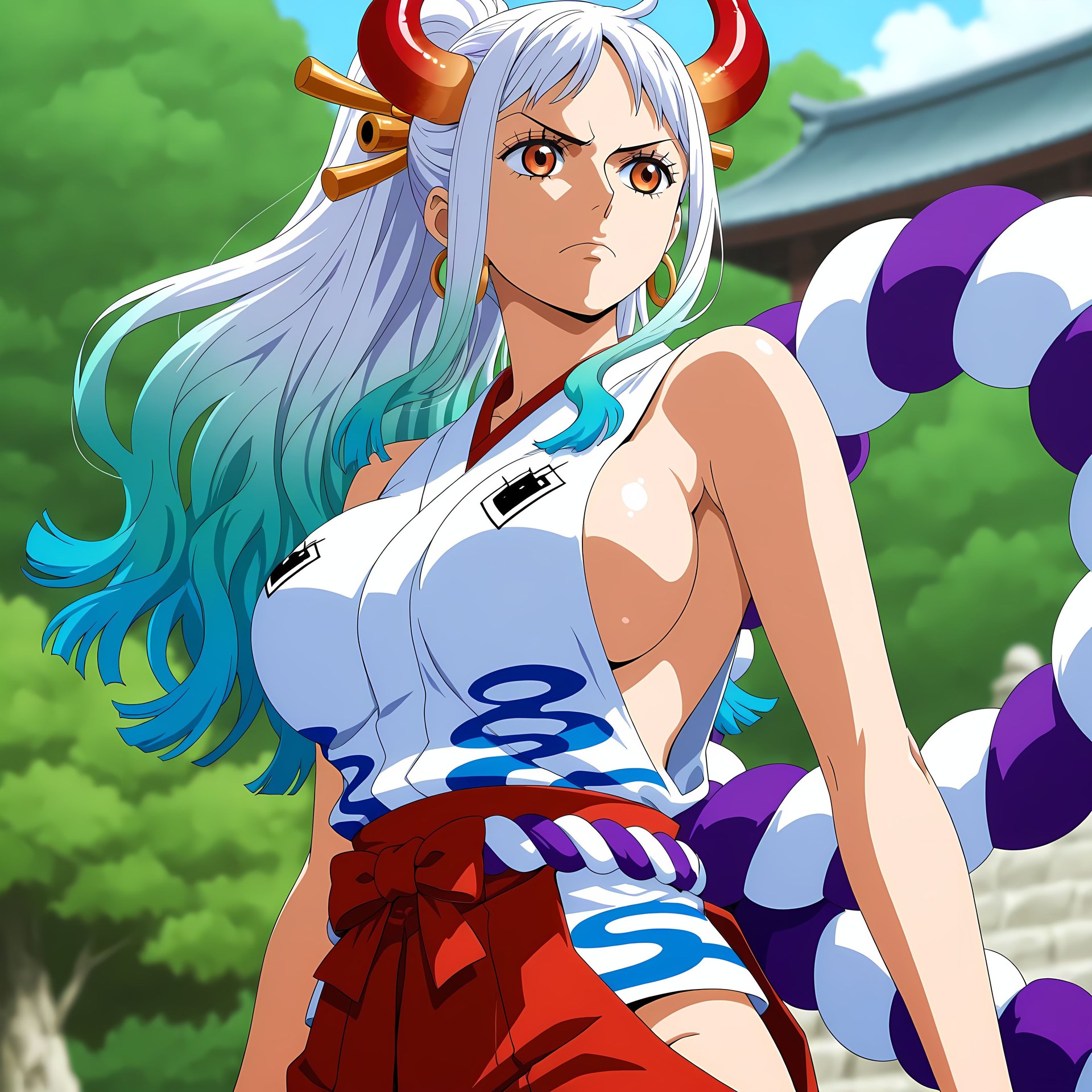 AI Generated Anime Girl - One Piece Yamato: đồ bó sát, ảnh riêng tư lộ khe 192P