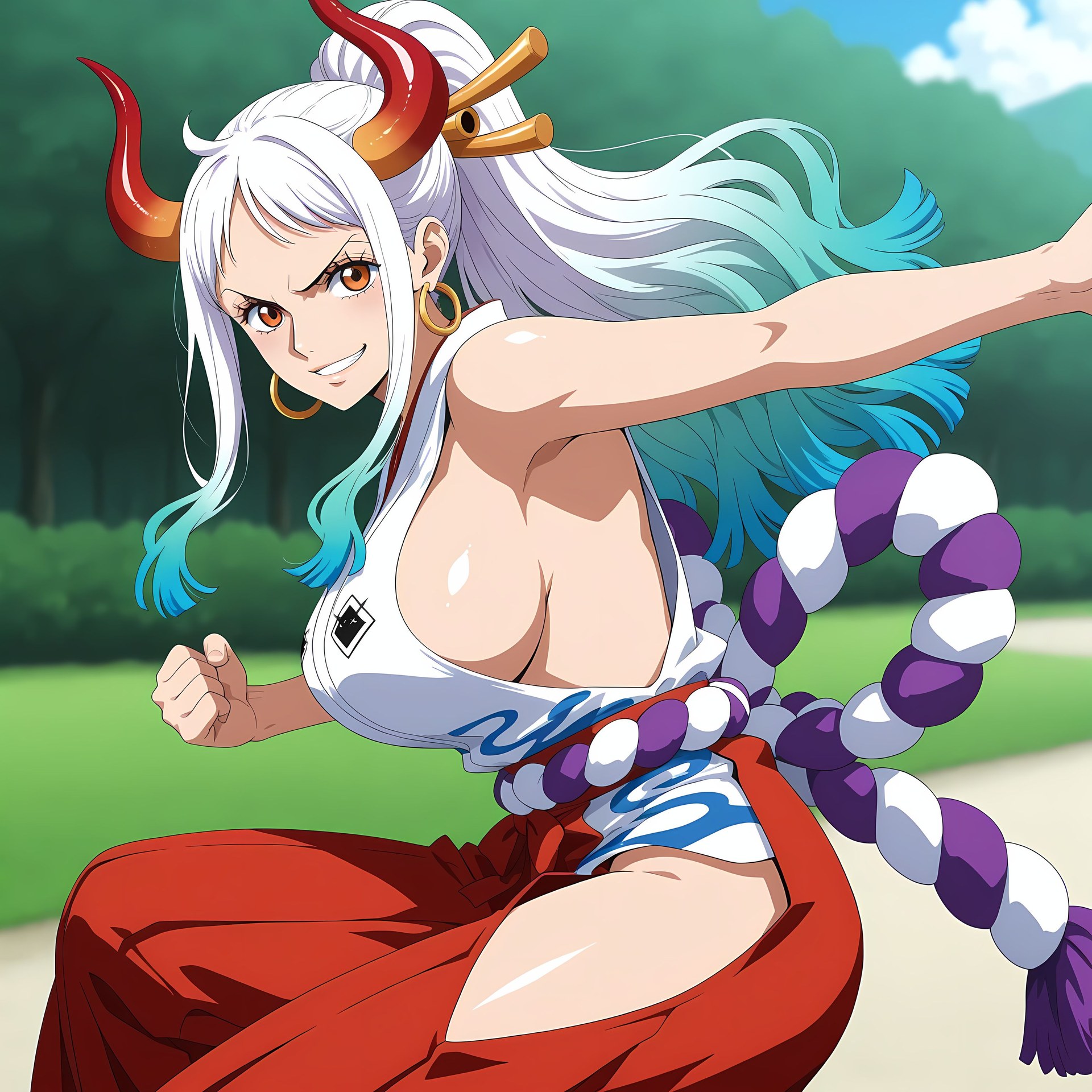 AI Generated Anime Girl - One Piece Yamato: đồ bó sát, ảnh riêng tư lộ khe 192P