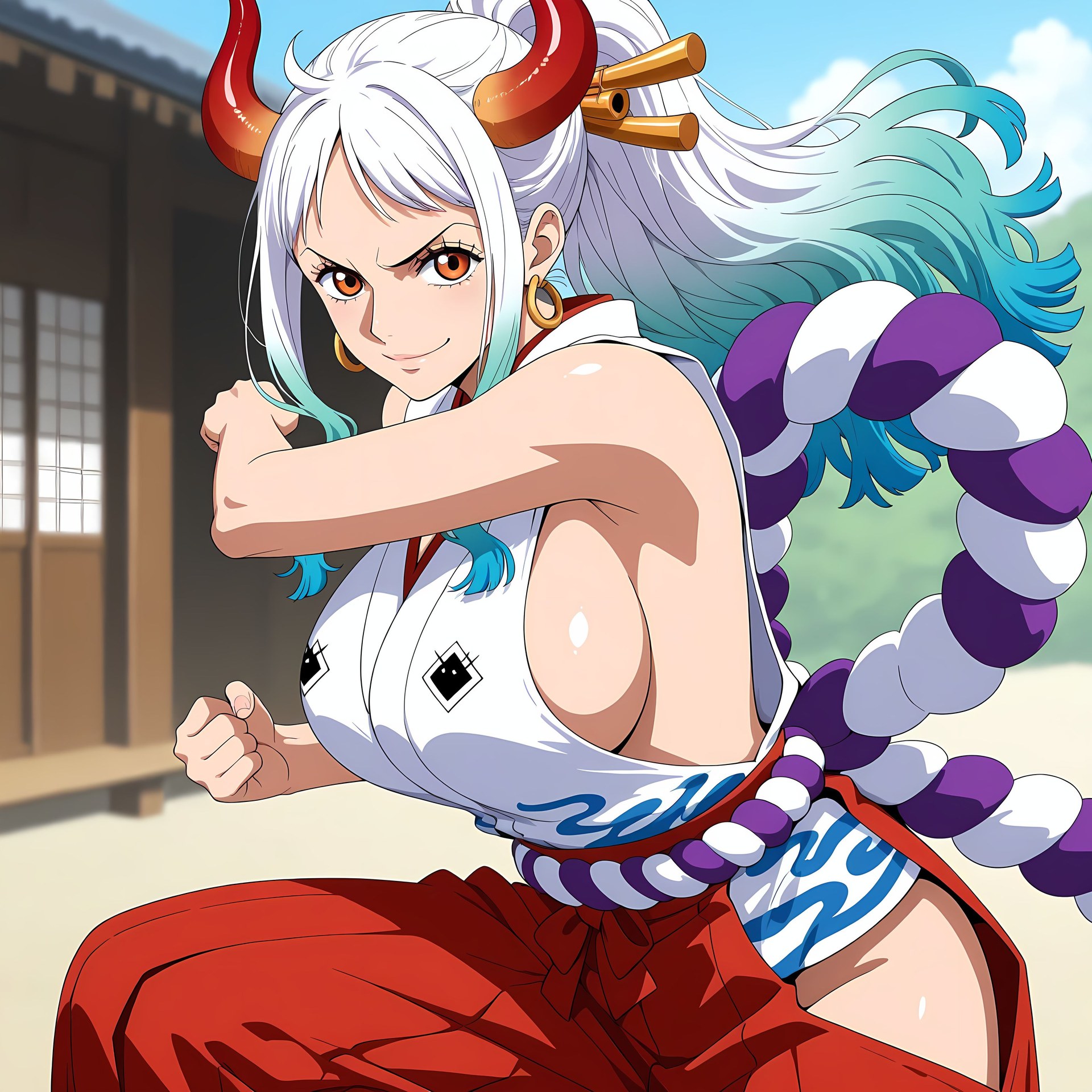 AI Generated Anime Girl - One Piece Yamato: đồ bó sát, ảnh riêng tư lộ khe 192P