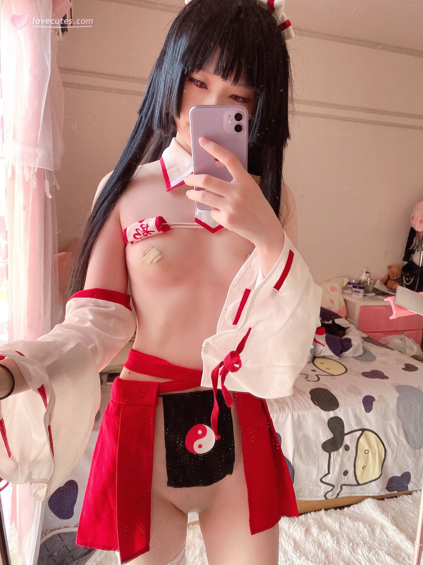 [私房] 习呆呆 - 巫女绑缚：白丝露点情趣私拍 55P