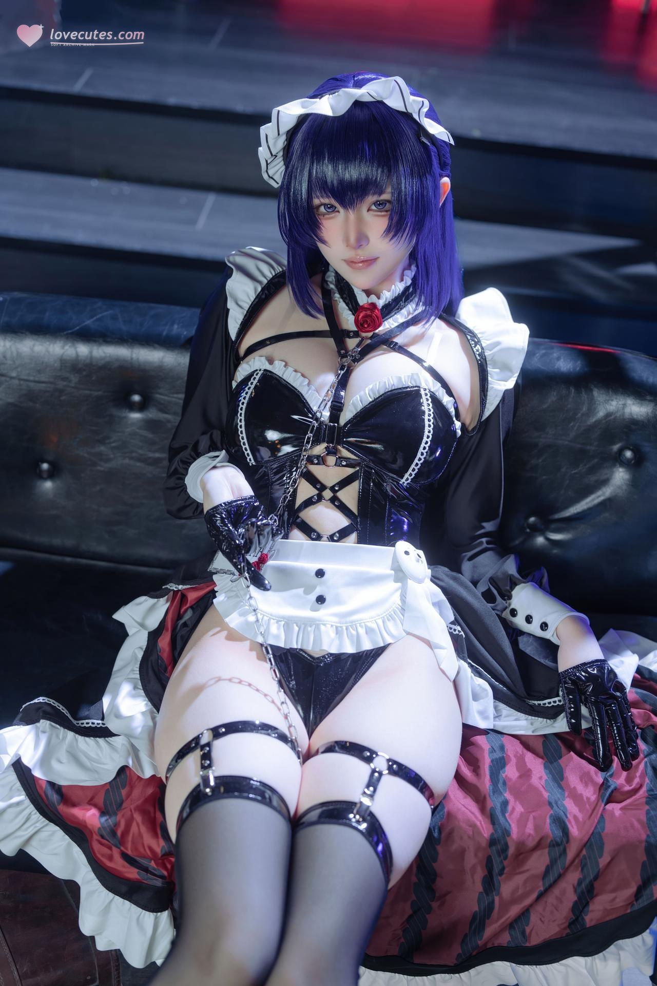[cosplay] 屿鱼 - NIKKE胜利女神 米哈拉：คาเฟ่เมด ถุงน่องสีดำ ลูกไม้ สมจริง 80P