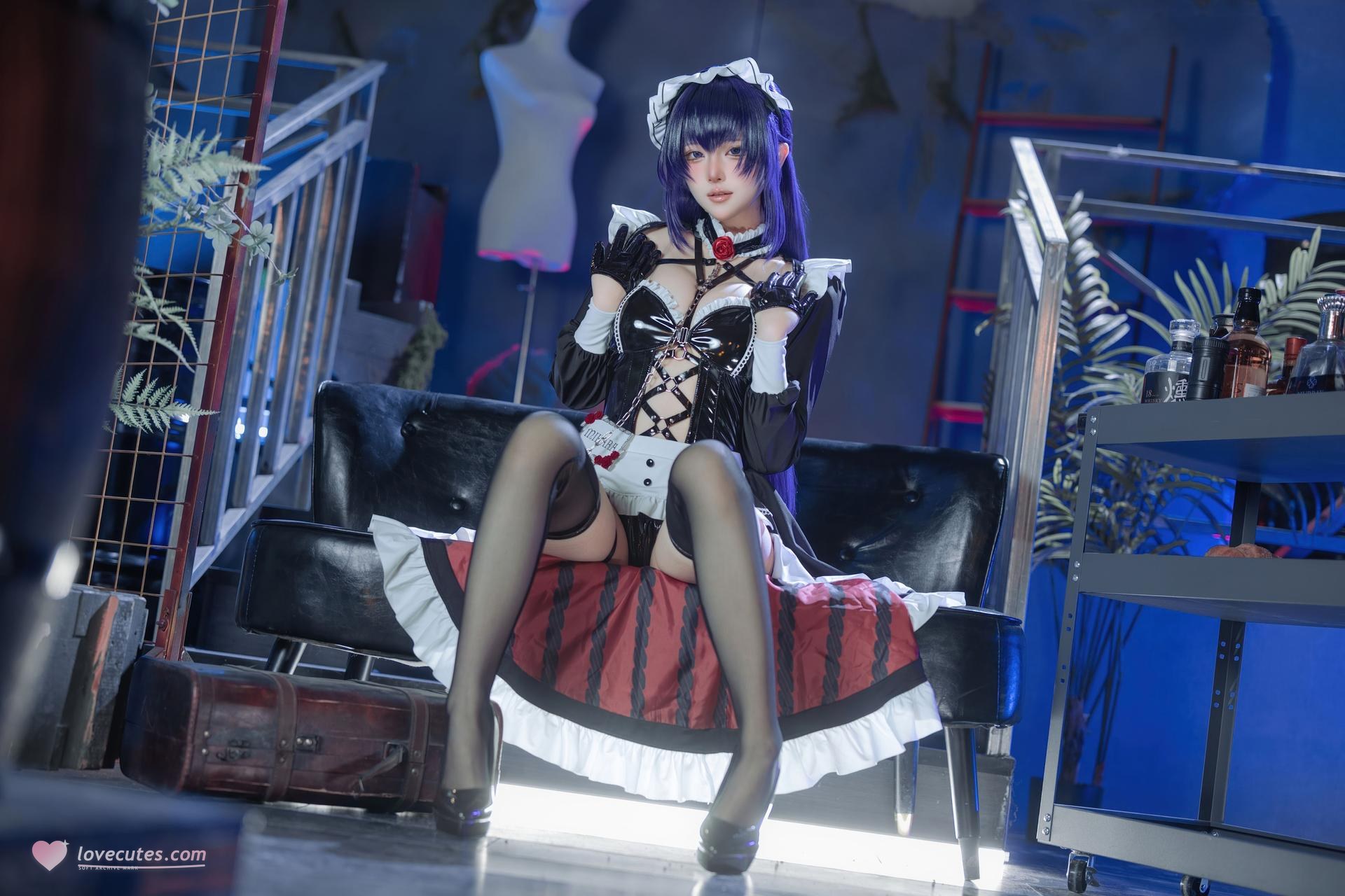 [cosplay] 屿鱼 - NIKKE胜利女神 米哈拉：คาเฟ่เมด ถุงน่องสีดำ ลูกไม้ สมจริง 80P