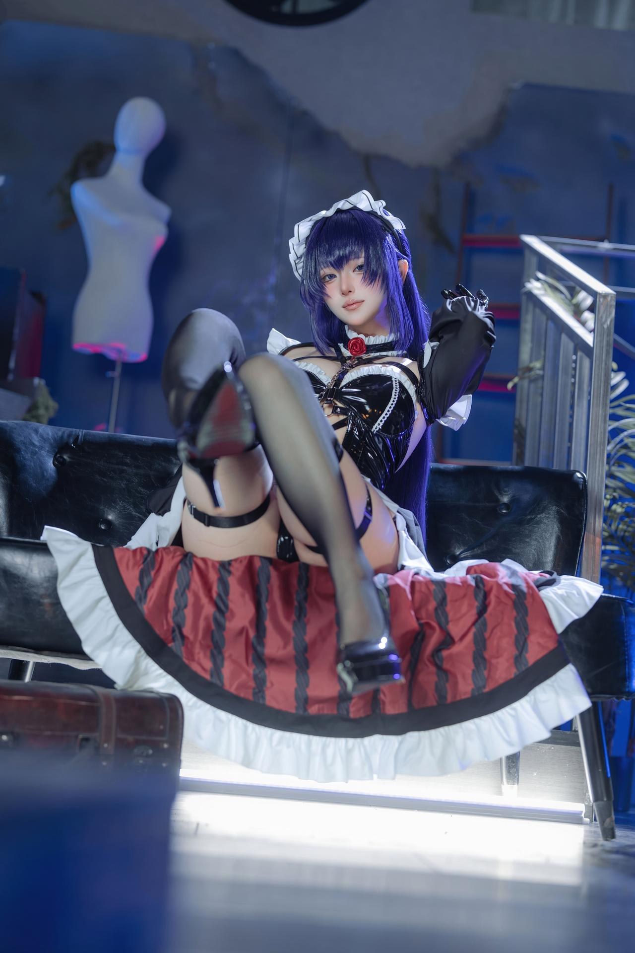 [cosplay] 屿鱼 - NIKKE胜利女神 米哈拉：คาเฟ่เมด ถุงน่องสีดำ ลูกไม้ สมจริง 80P
