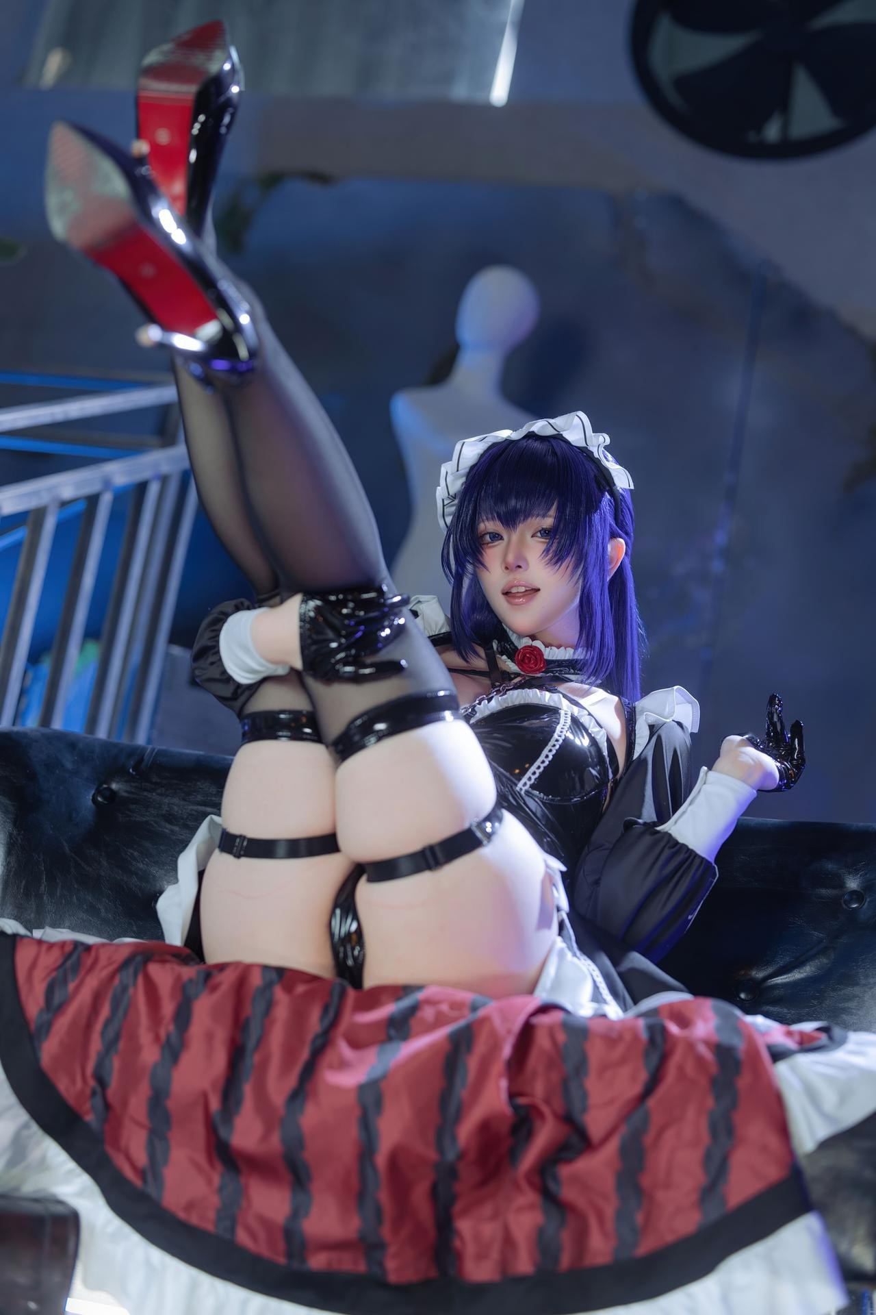 [cosplay] 屿鱼 - NIKKE胜利女神 米哈拉：คาเฟ่เมด ถุงน่องสีดำ ลูกไม้ สมจริง 80P