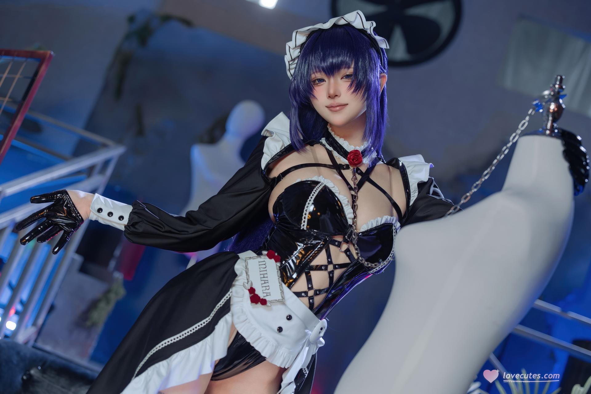 [cosplay] 屿鱼 - NIKKE胜利女神 米哈拉: cà phê hầu gái tất đen ren tái hiện 80P