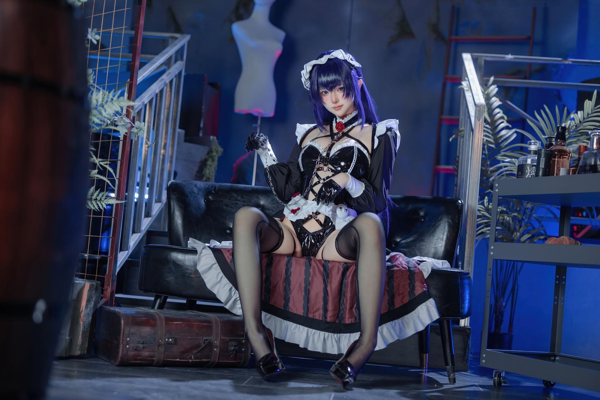 [cosplay] 屿鱼 - NIKKE胜利女神 米哈拉：คาเฟ่เมด ถุงน่องสีดำ ลูกไม้ สมจริง 80P