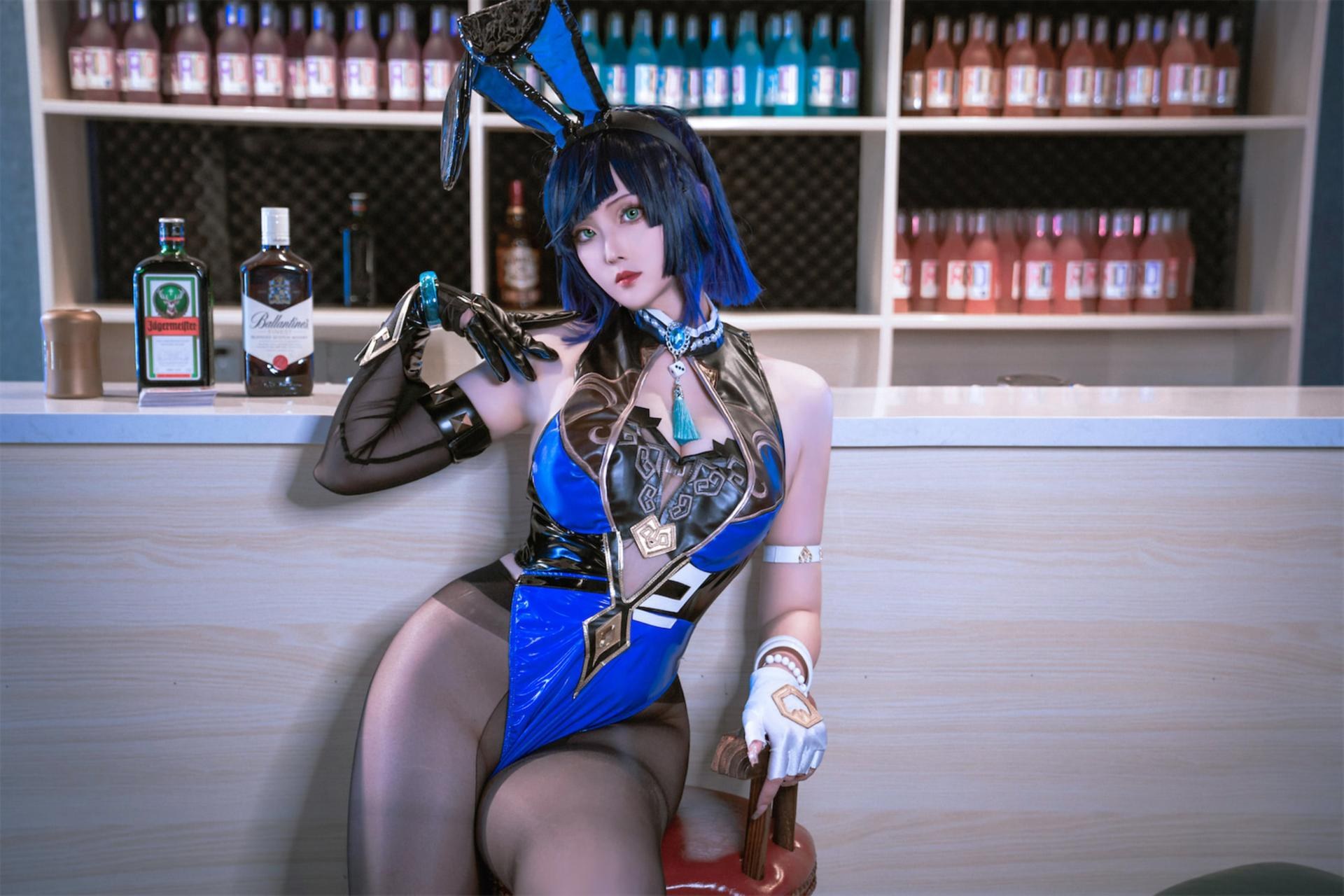 [cosplay] Natsuko夏夏子 - 原神夜兰兔女郎：บาร์ถุงน่องดำ ผ่าสูง รีคอนสตรักชันขนาดจัด 74P1V