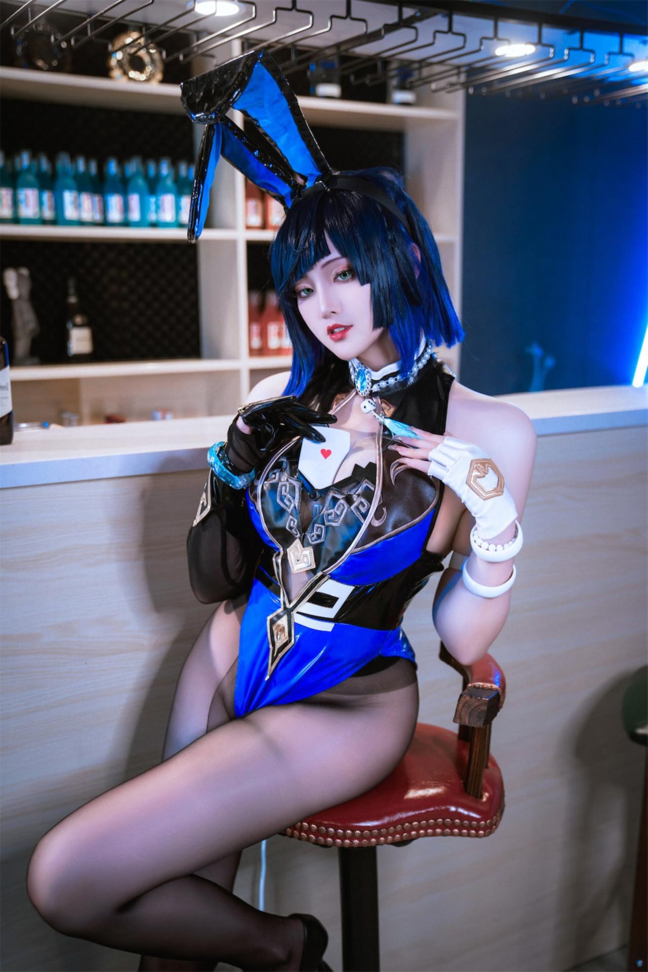 [cosplay] Natsuko夏夏子 - 原神夜兰兔女郎：บาร์ถุงน่องดำ ผ่าสูง รีคอนสตรักชันขนาดจัด 74P1V
