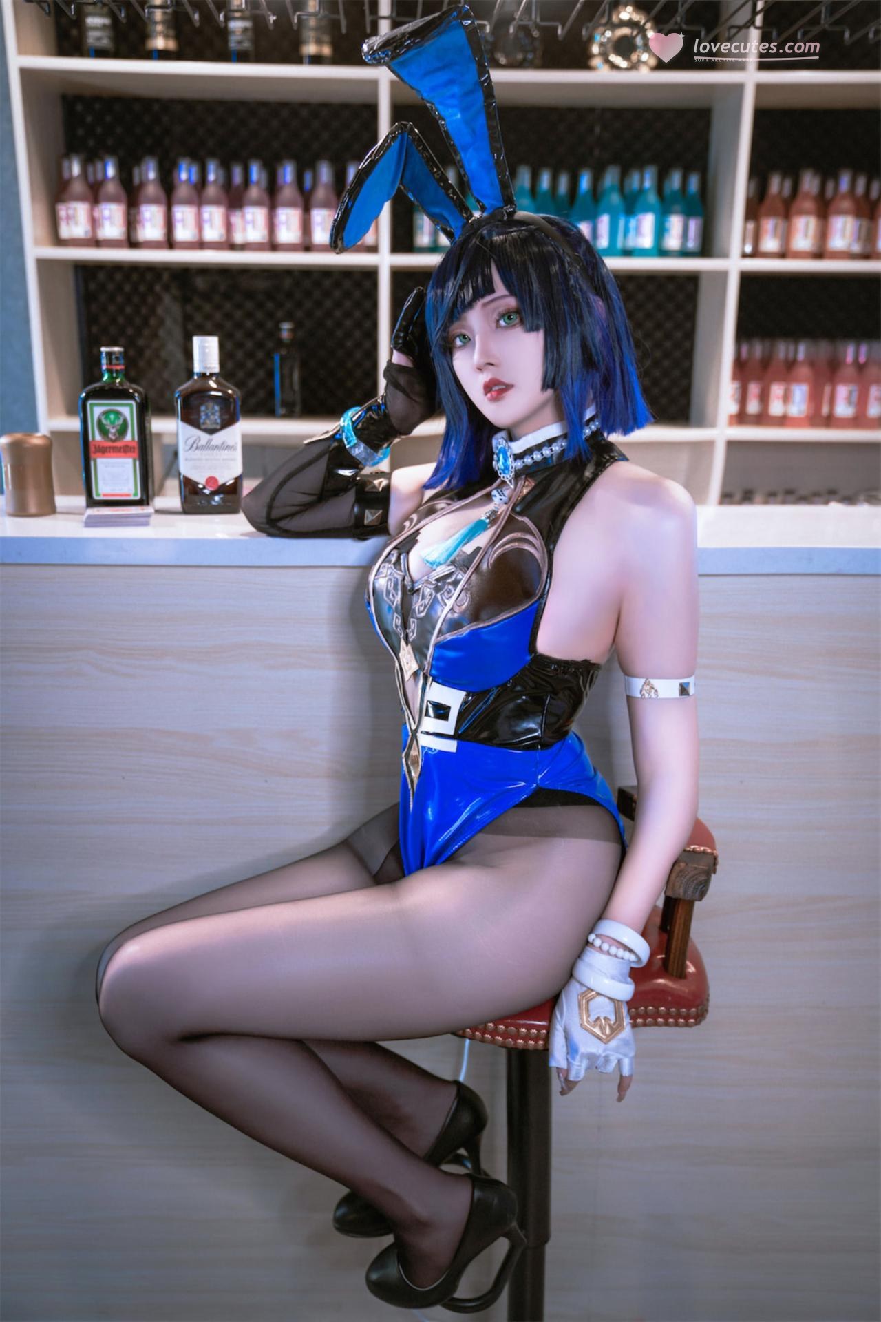 [cosplay] Natsuko夏夏子 - 原神夜兰兔女郎：บาร์ถุงน่องดำ ผ่าสูง รีคอนสตรักชันขนาดจัด 74P1V