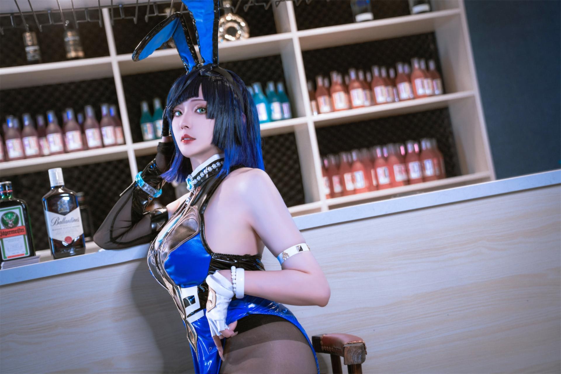 [cosplay] Natsuko夏夏子 - 原神夜兰兔女郎：บาร์ถุงน่องดำ ผ่าสูง รีคอนสตรักชันขนาดจัด 74P1V