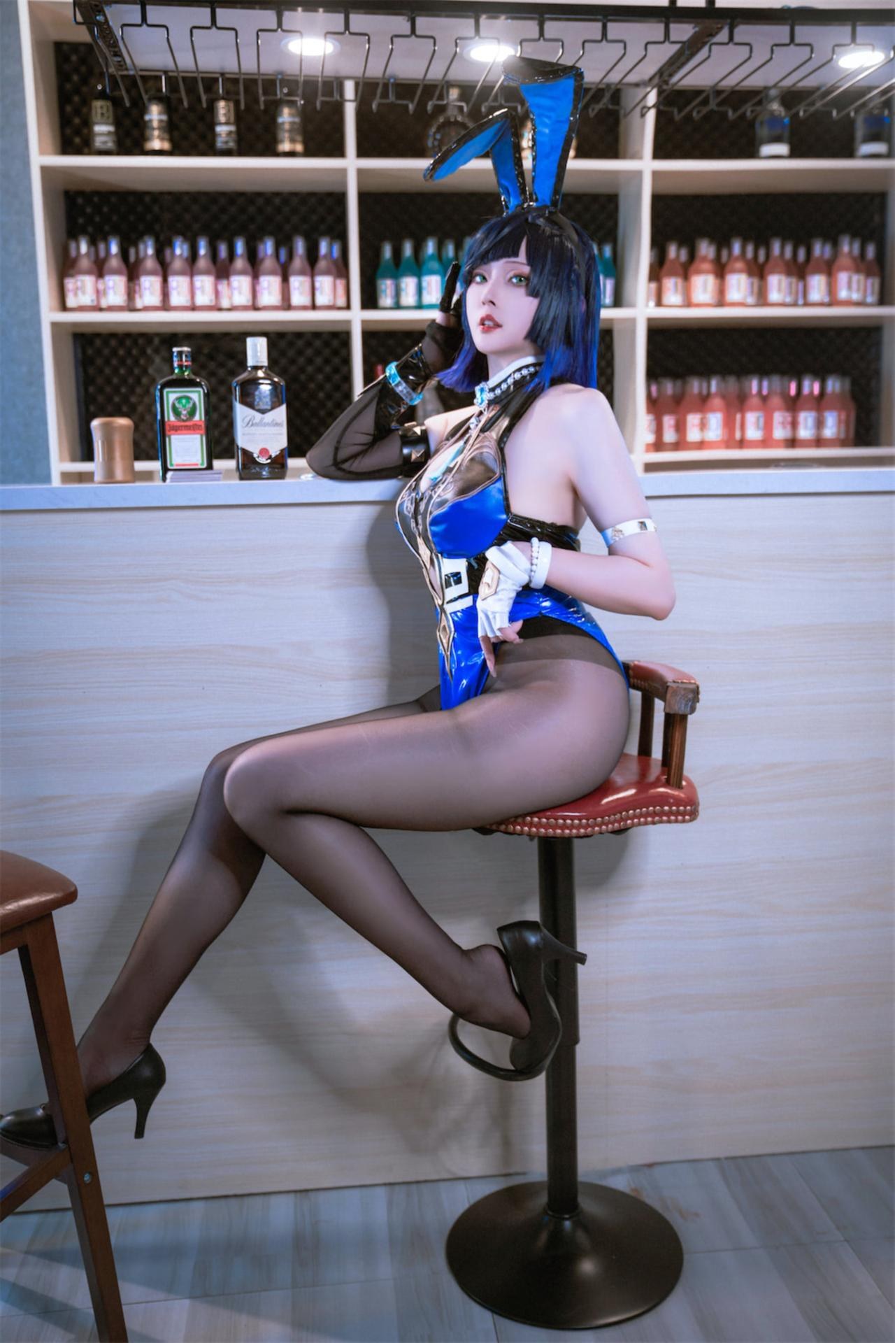 [cosplay] Natsuko夏夏子 - 原神夜兰兔女郎：บาร์ถุงน่องดำ ผ่าสูง รีคอนสตรักชันขนาดจัด 74P1V