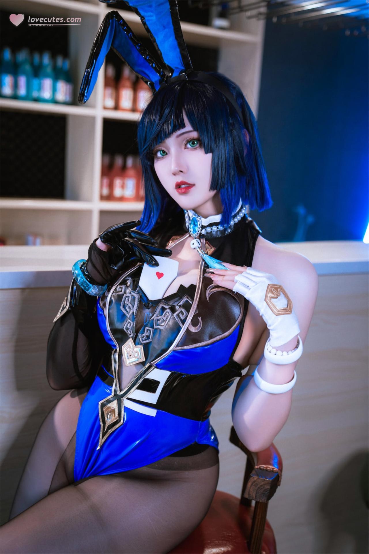 [cosplay] Natsuko夏夏子 - 原神夜蘭兔女郎：酒吧黑絲高衩大尺度還原 74P1V